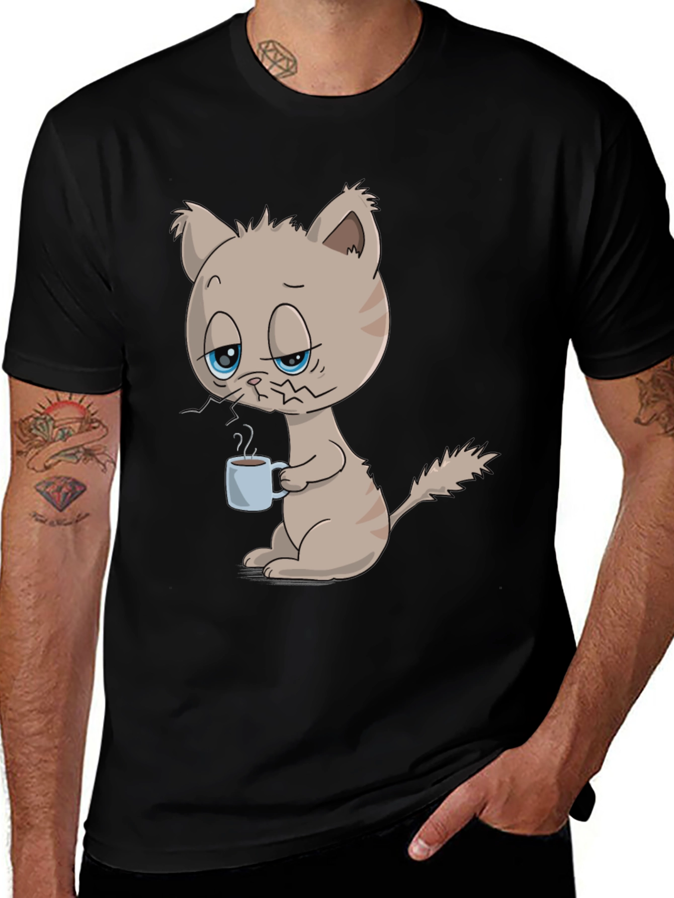 Variant 16 of Funny Cat with Coffee Graphic T-Shirt - Unisex