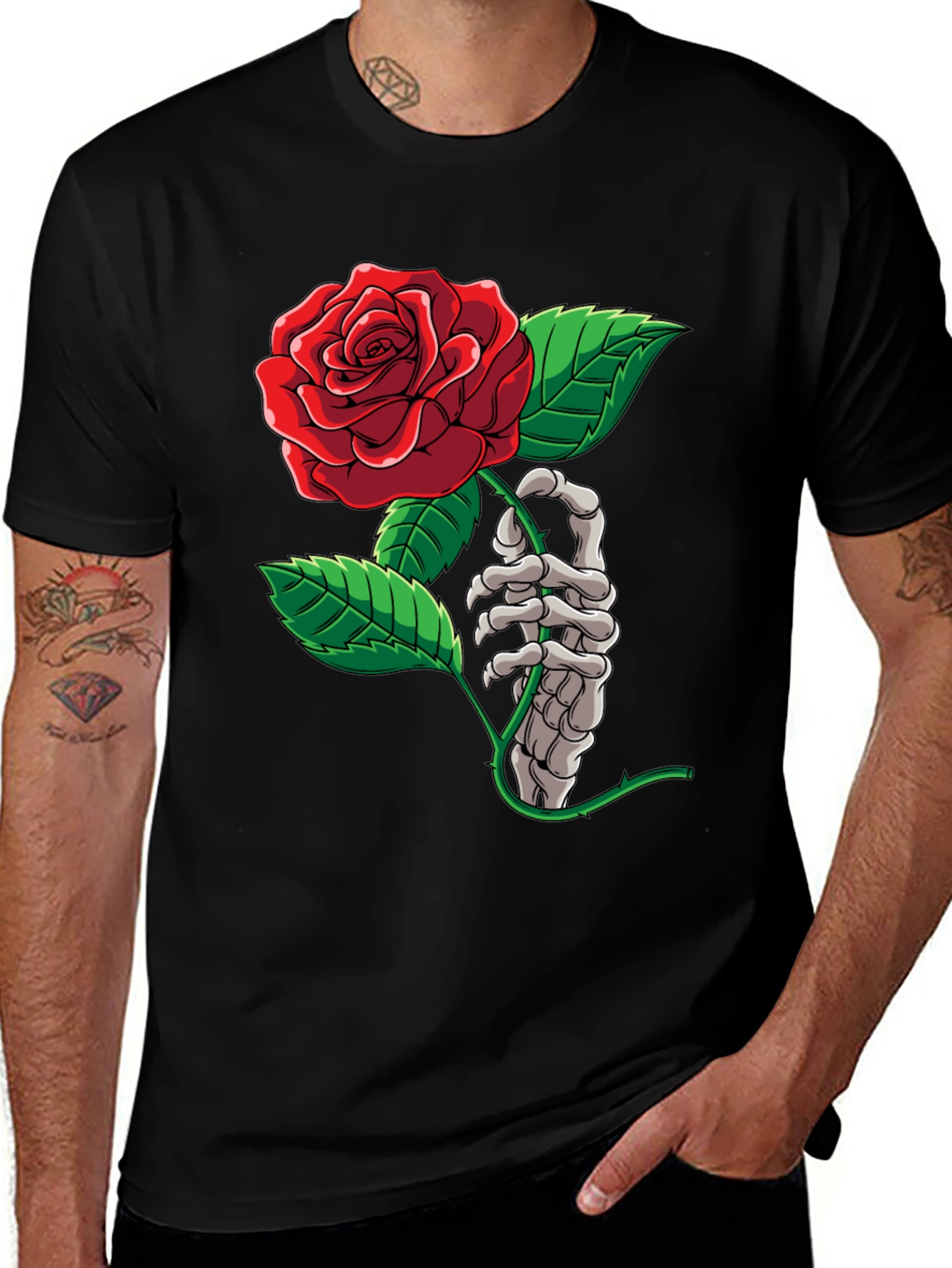 Variant 24 of Skeleton Hand Holding Rose Graphic T-Shirt