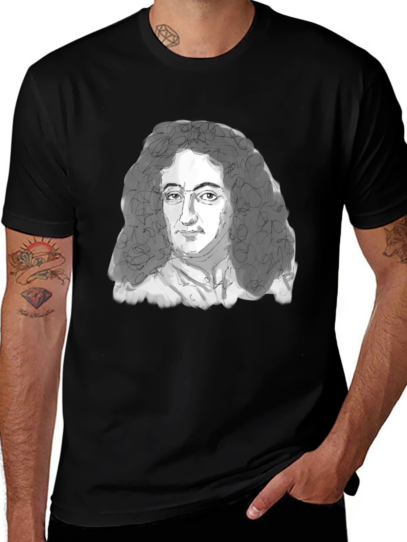 Black Leibniz Portrait T-Shirt - Black Graphic Tee main image