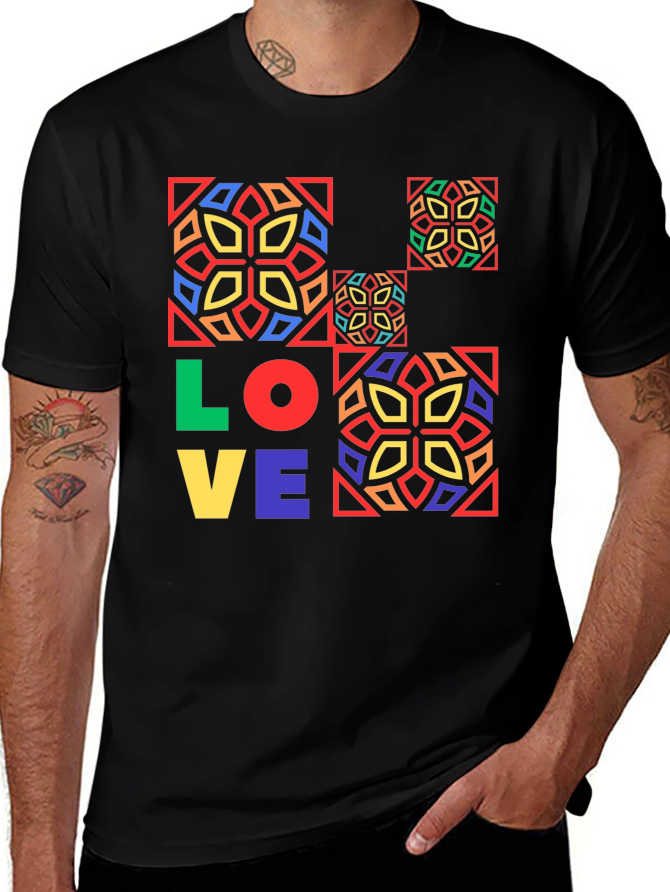 Variant 13 of LOVE Graphic Tee - Colorful Pattern Black T-Shirt