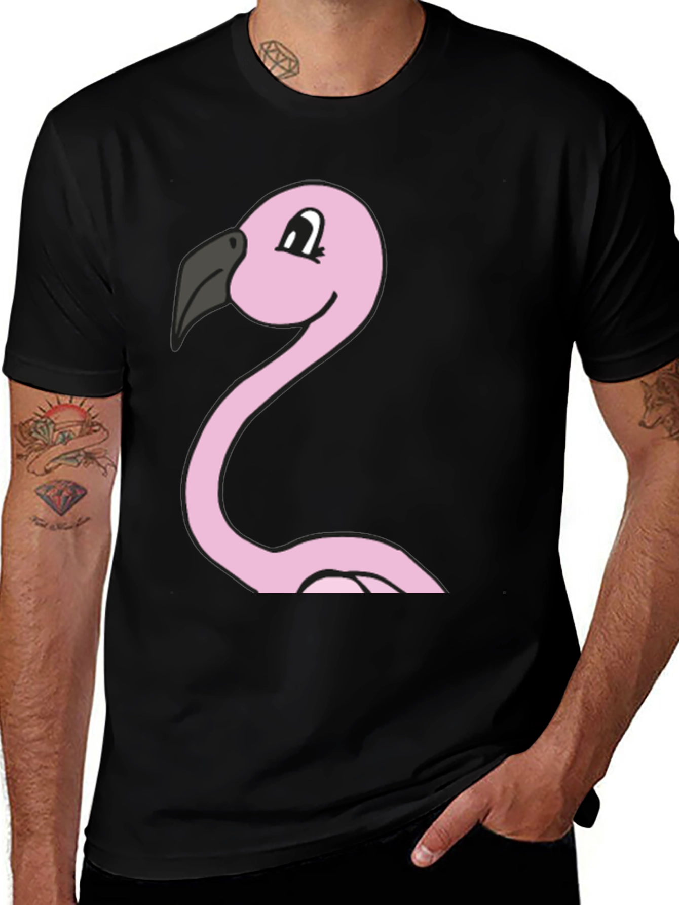 Variant 10 of Funny Flamingo Graphic Tee - Black Cotton T-Shirt