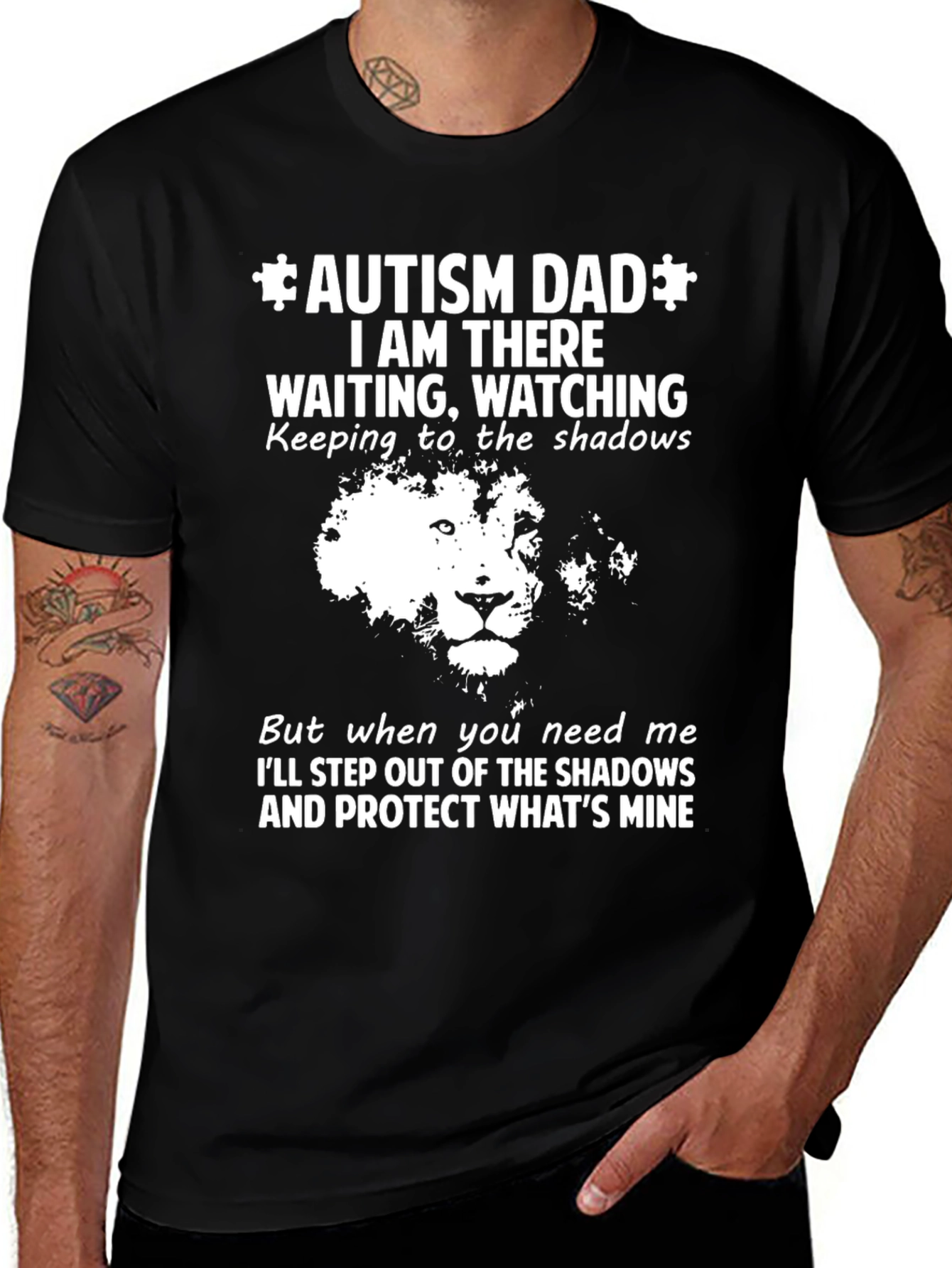 Autism Dad Lion Graphic Tee - Protective Father T-Shirt