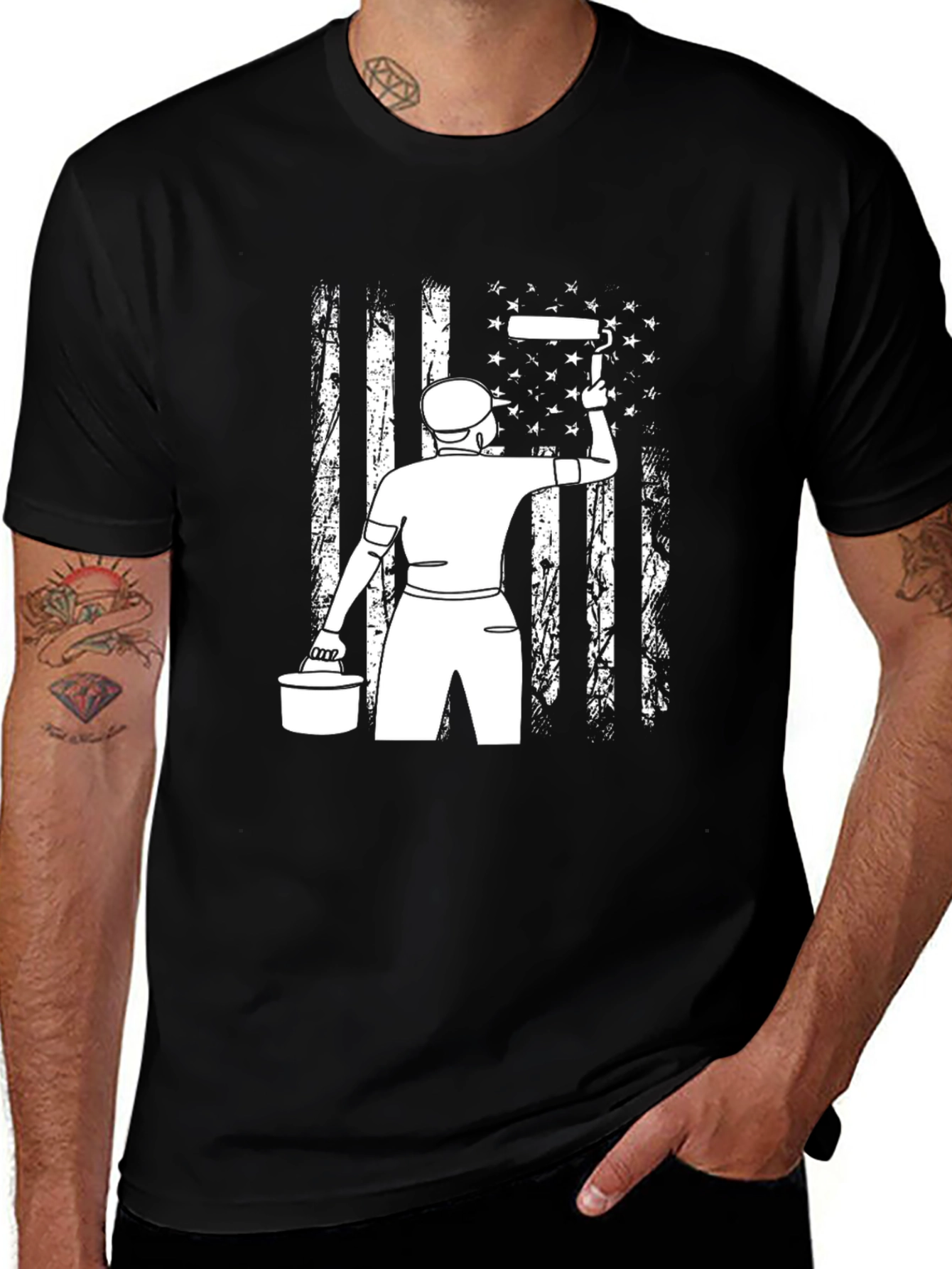 Variant 21 of Patriotic Painter T-Shirt - Men's Black Cotton Blend Tee