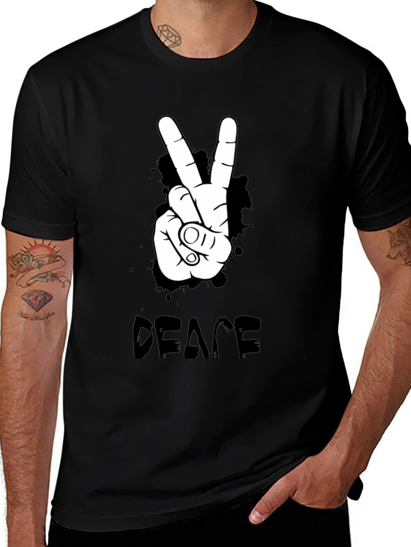 Variant 11 of Peace Sign Graphic Black T-Shirt