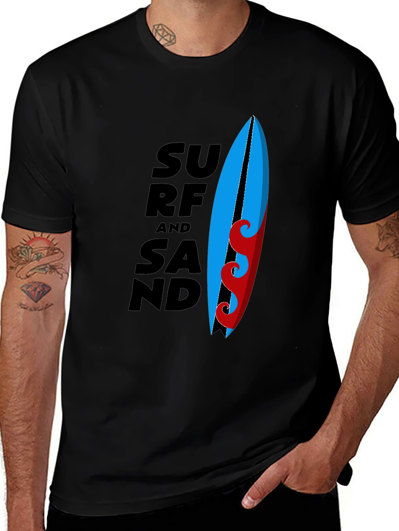 Surf and Sand Graphic Tee - Black Cotton T-Shirt