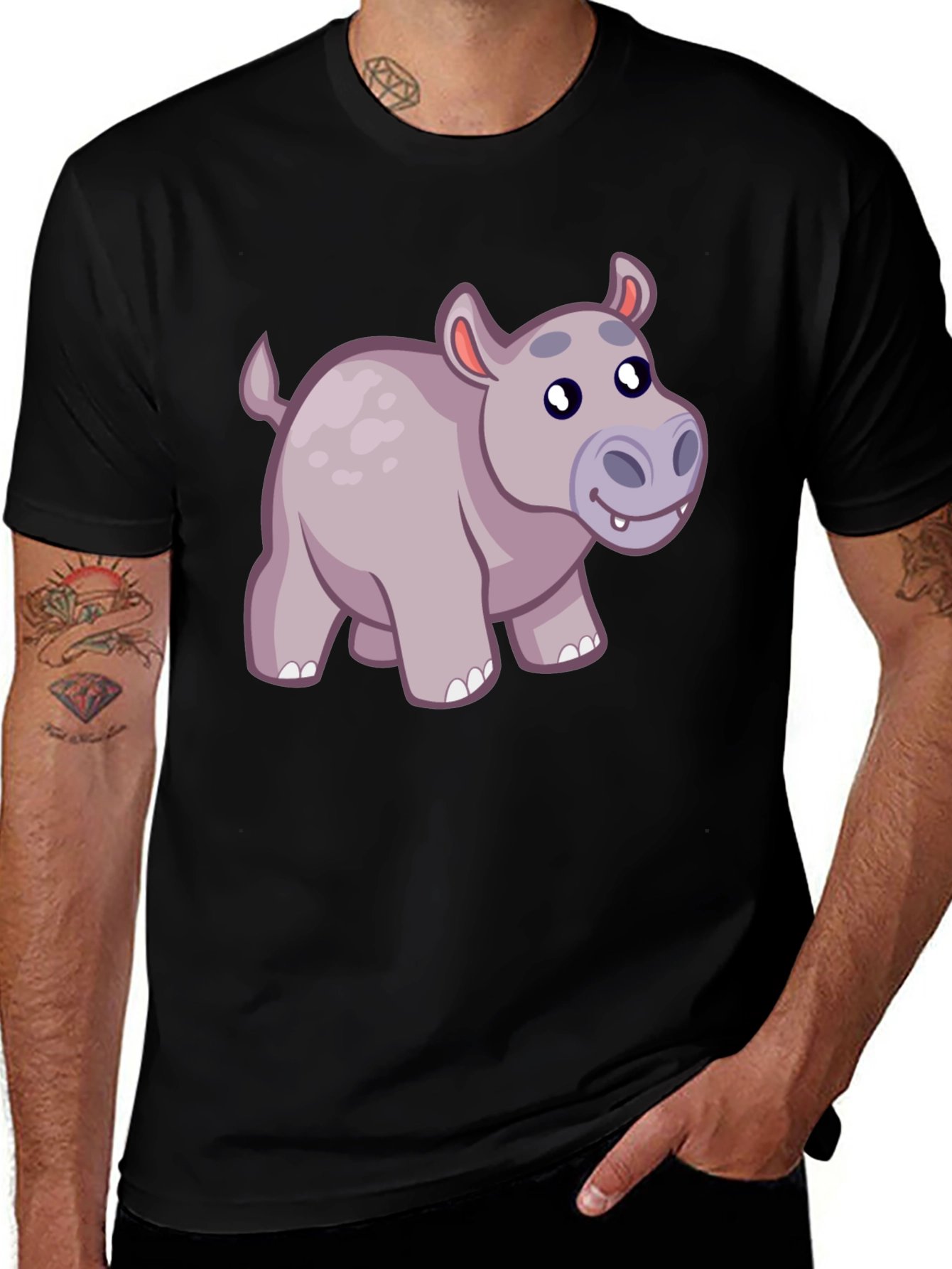 Variant 10 of Cute Hippo Cartoon Black T-Shirt