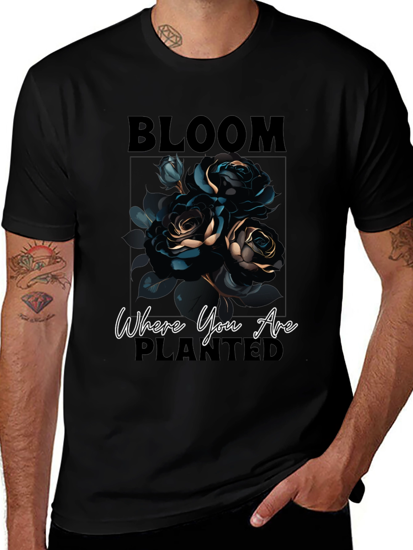 Variant 16 of Bloom Where You Are Planted Black Graphic Tee