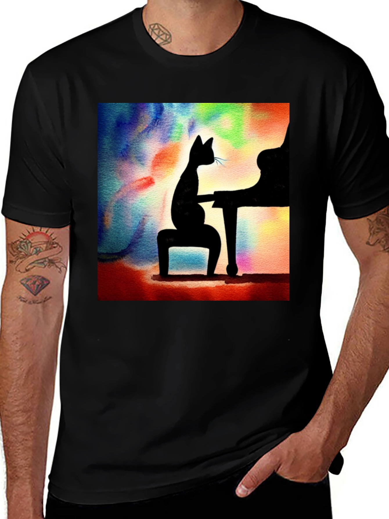 Variant 17 of Cat Playing Piano T-Shirt - Artistic Design