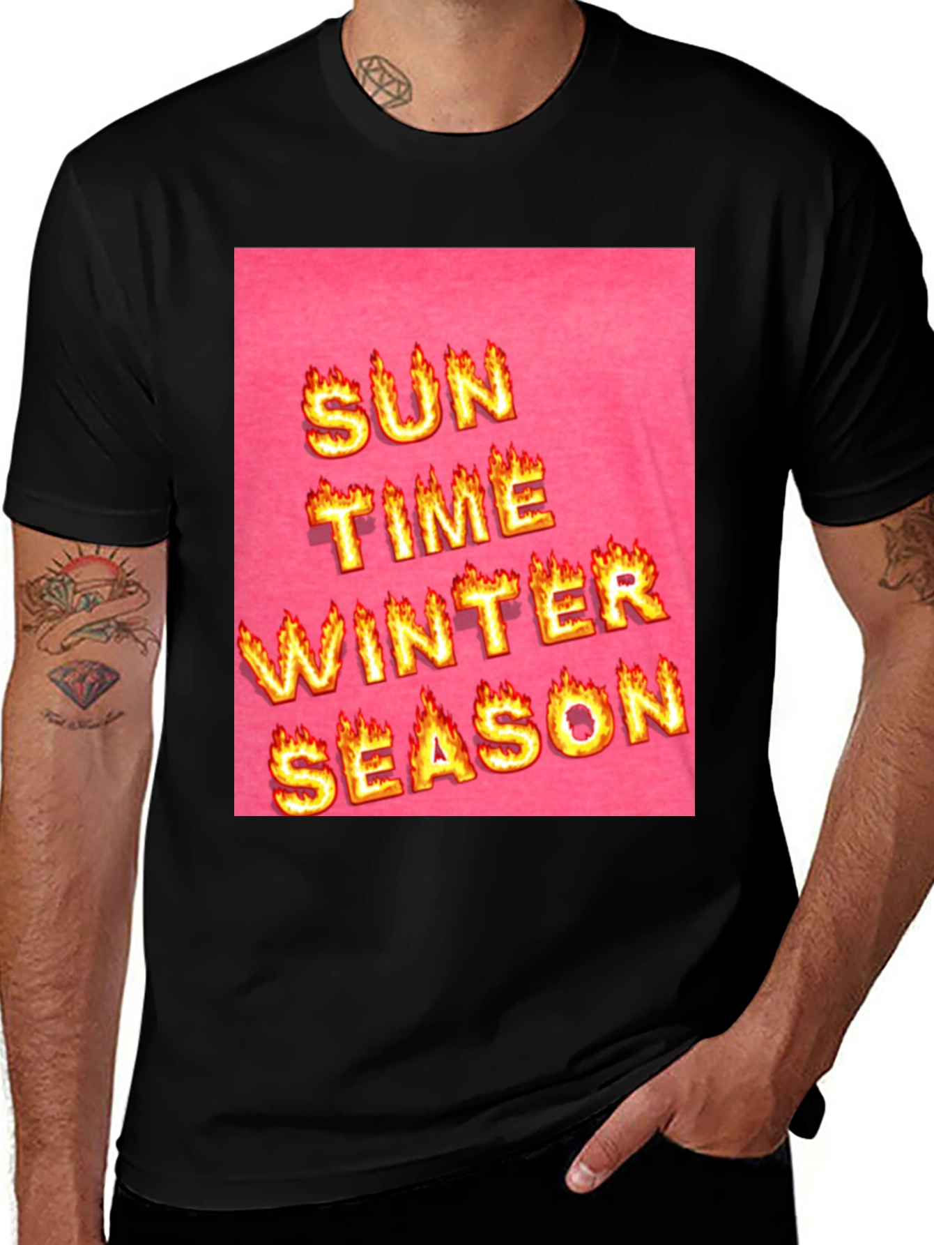 Variant 8 of Flaming Text T-Shirt - Sun, Time, Winter, Season