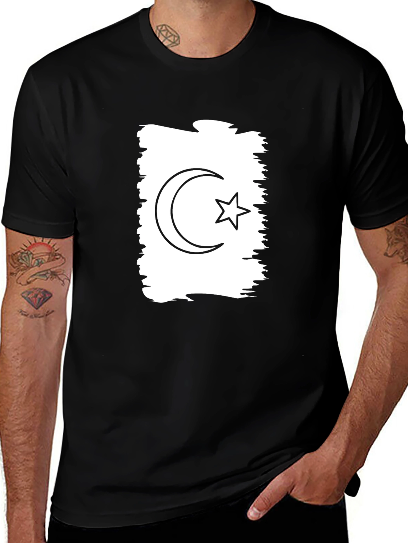 Black Crescent & Star Graphic Black T-Shirt main image