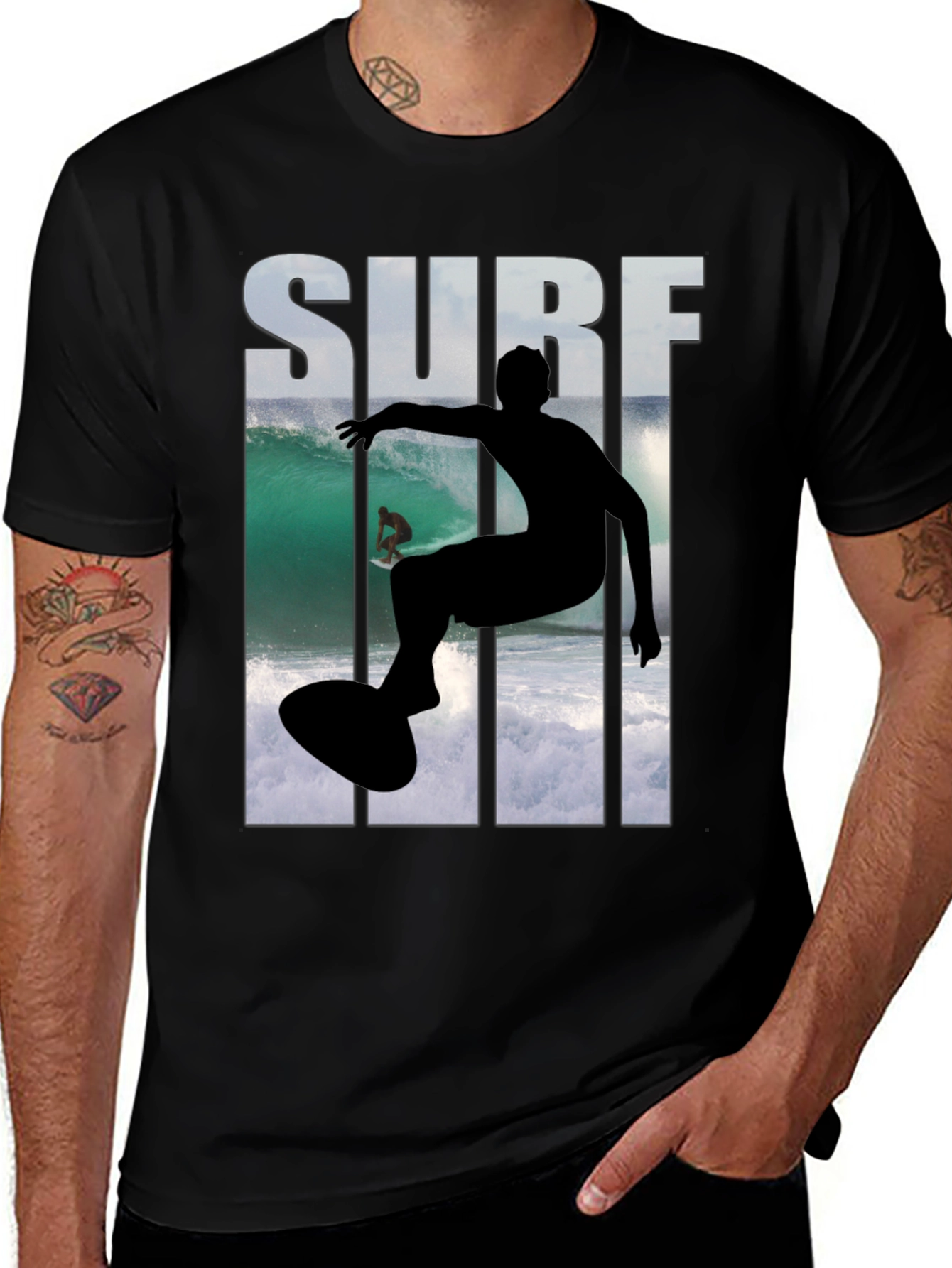 Variant 11 of Surf Graphic T-Shirt - Black Cotton Tee for Surfers