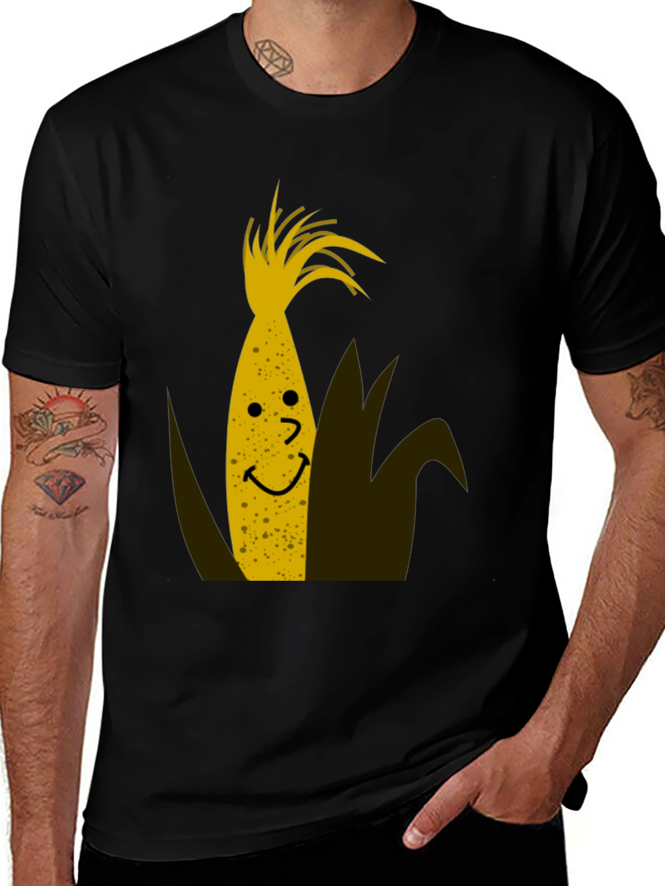 Variant 24 of Funny Corn Graphic Tee - Black Cotton T-Shirt
