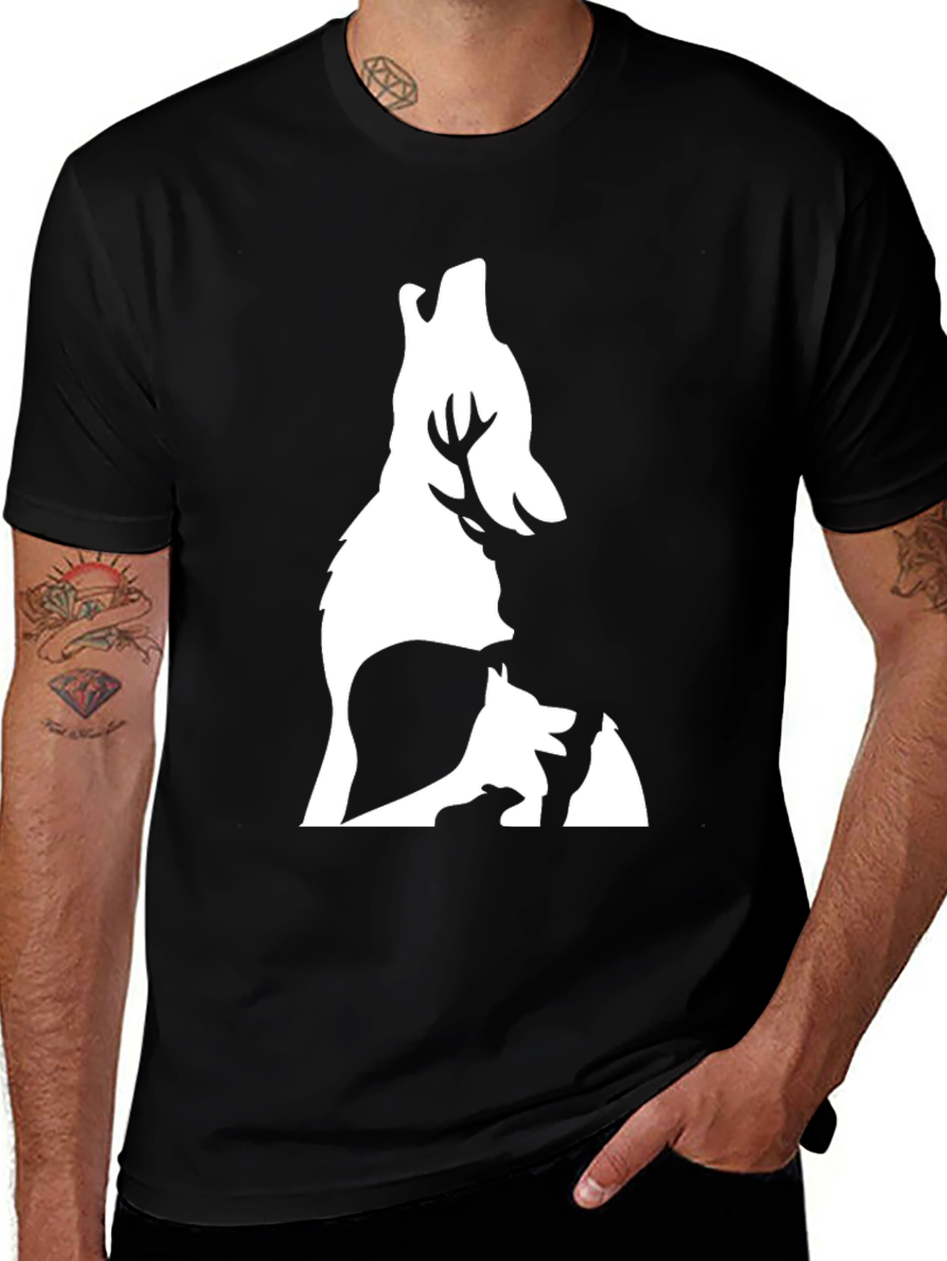 Variant 29 of Wolf Family Tee - Black Cotton Graphic T-Shirt