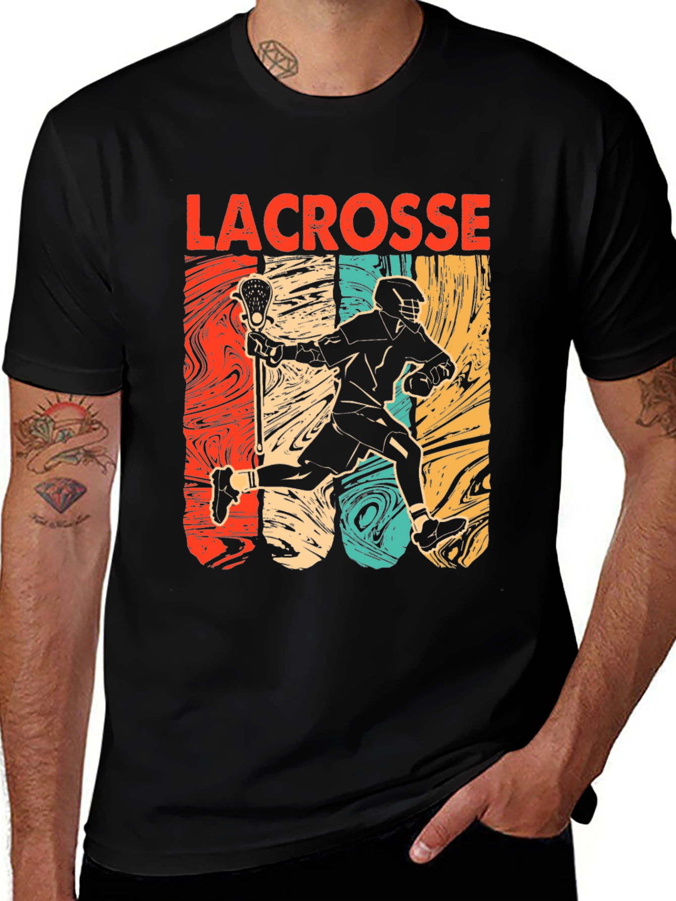 Variant 21 of Lacrosse Player Graphic Tee - Retro Style Black T-Shirt