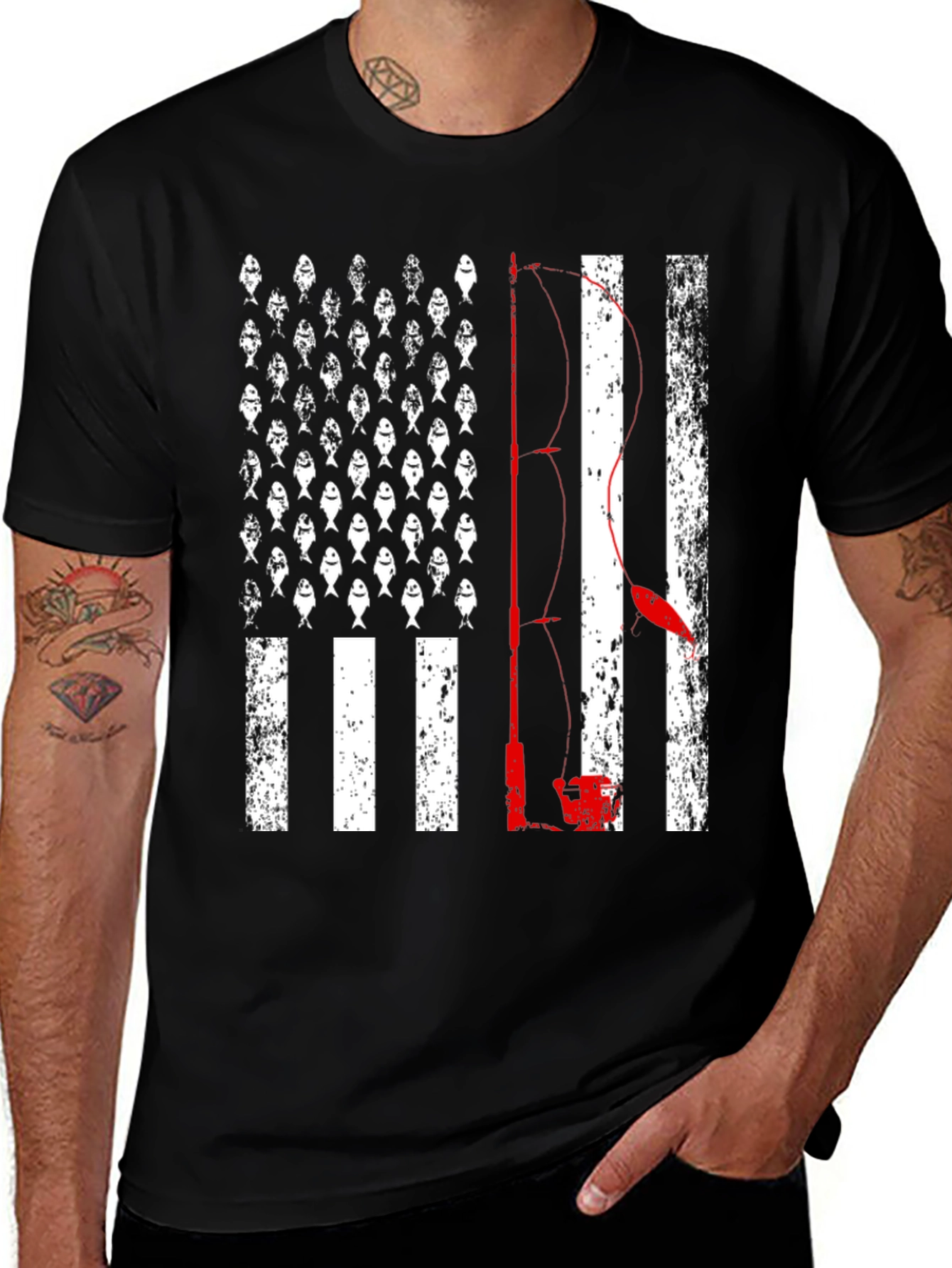 Variant 10 of Fishing American Flag T-Shirt - Bass Fisherman Tee
