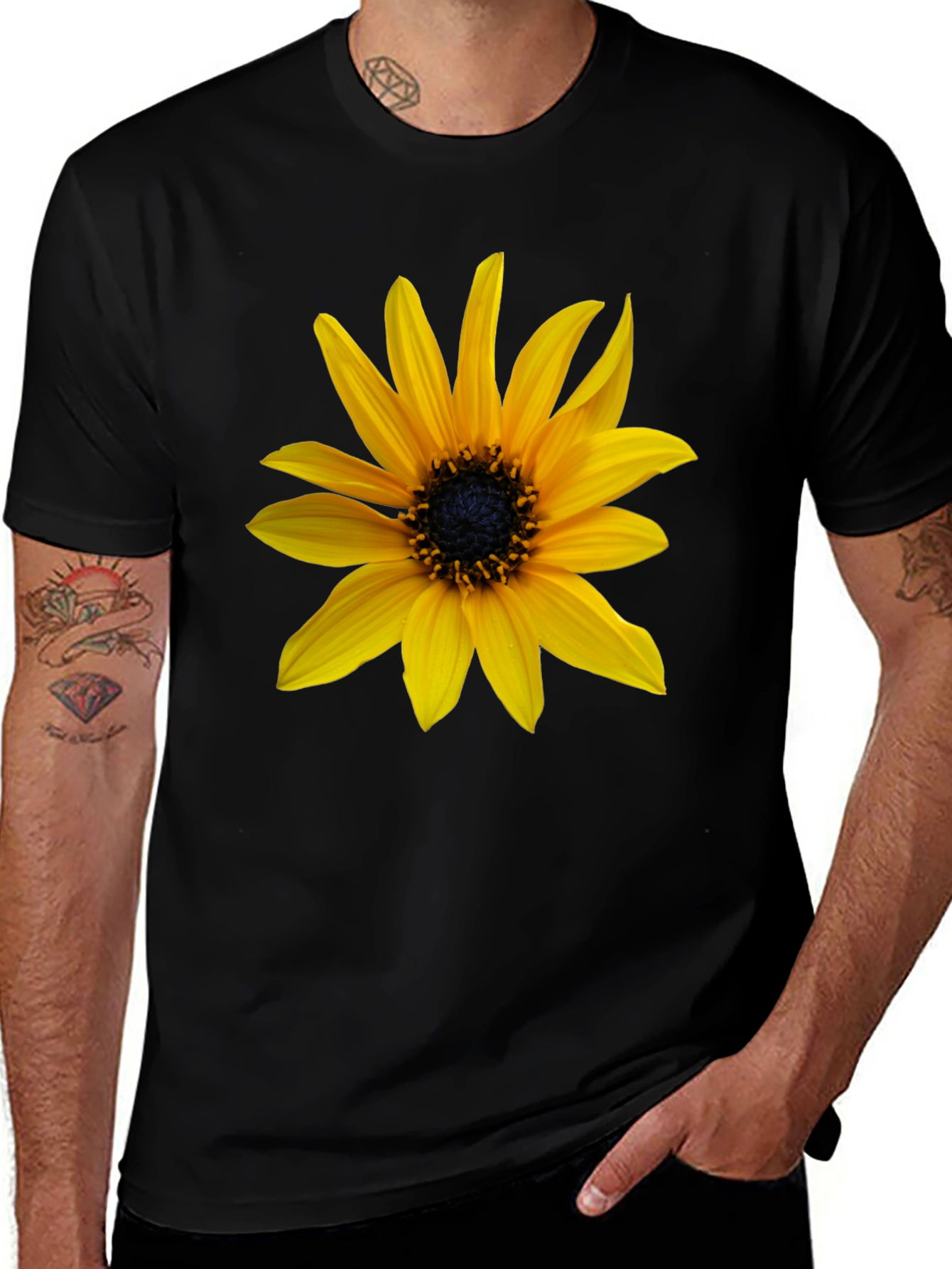 Variant 9 of Sunflower Graphic Tee - Black Cotton Blend