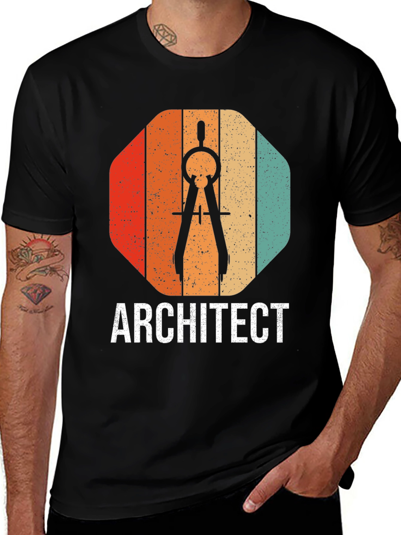Variant 5 of Architect T-Shirt - Drafting Compass Design