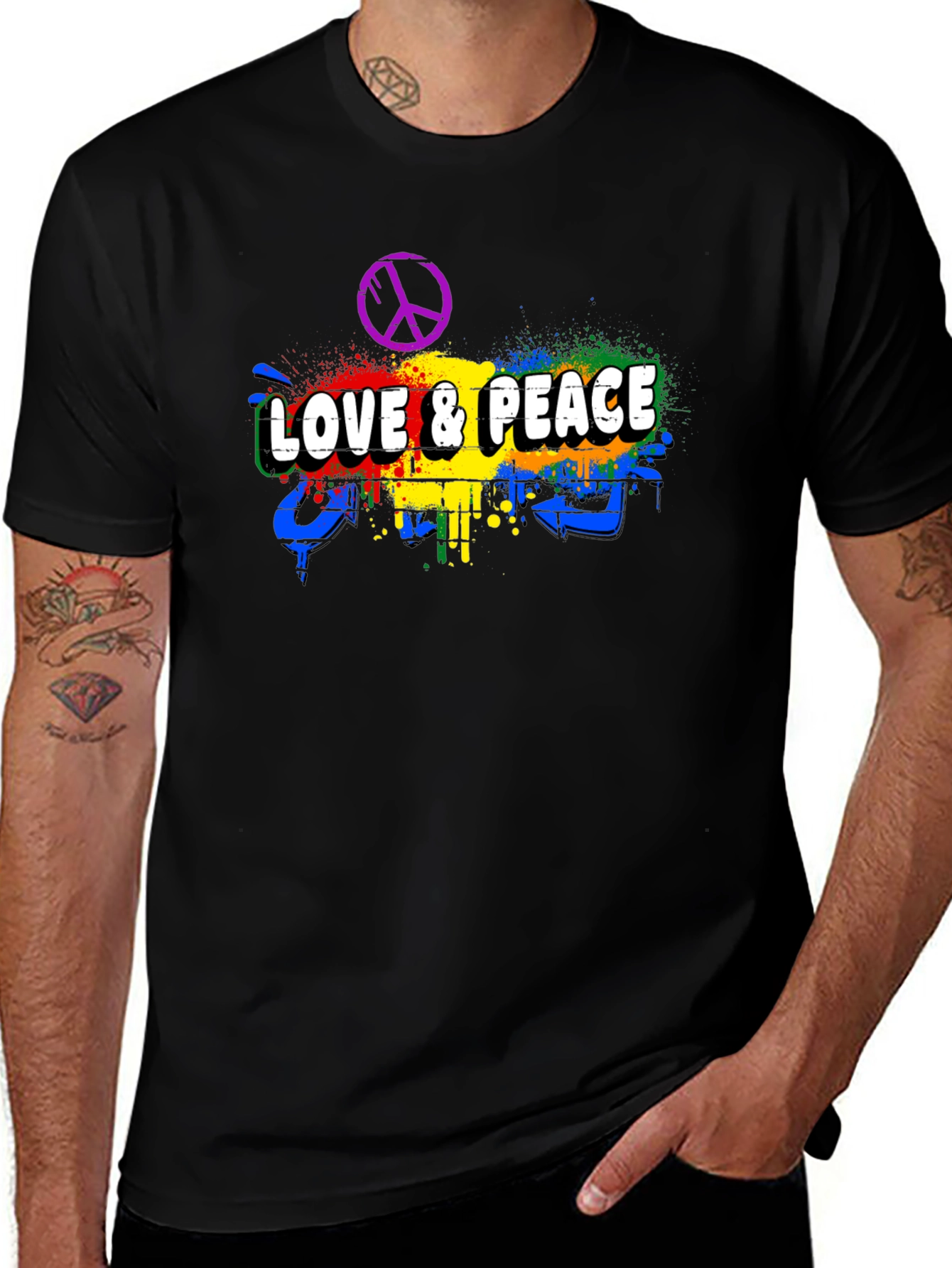 Black Love & Peace Graphic Tee - Men's Black T-Shirt main image