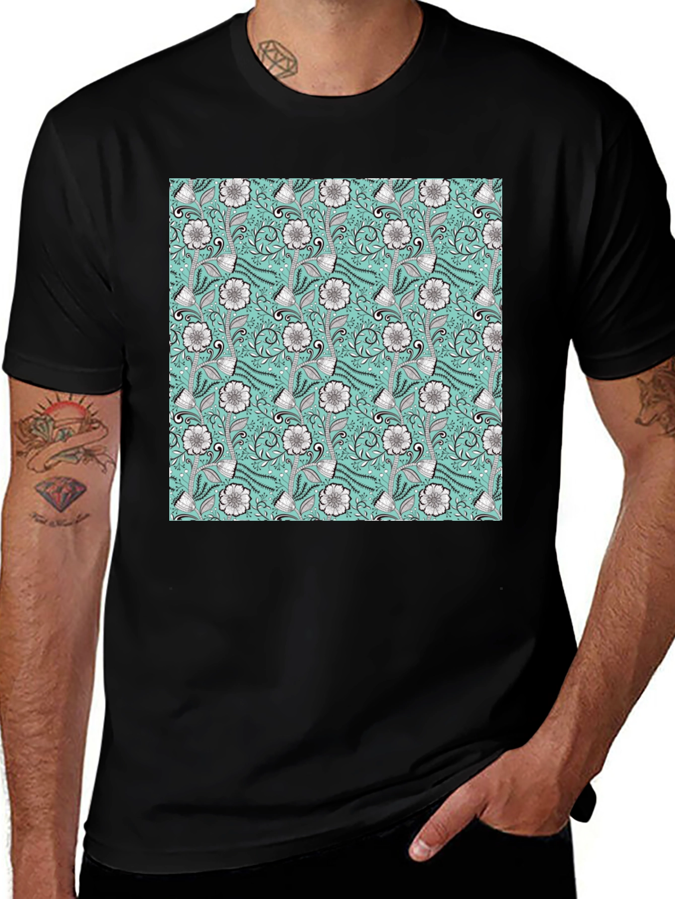 Variant 9 of Floral Pattern Black T-Shirt