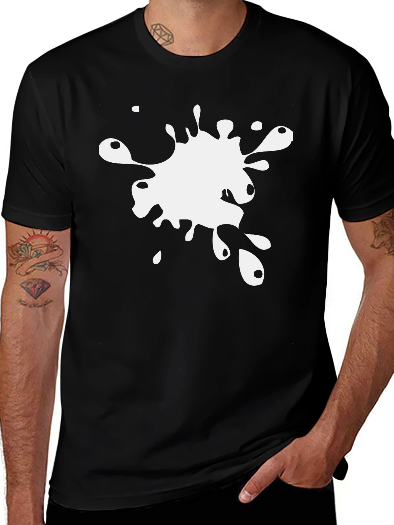 Variant 7 of Black T-Shirt with White Splatter Design