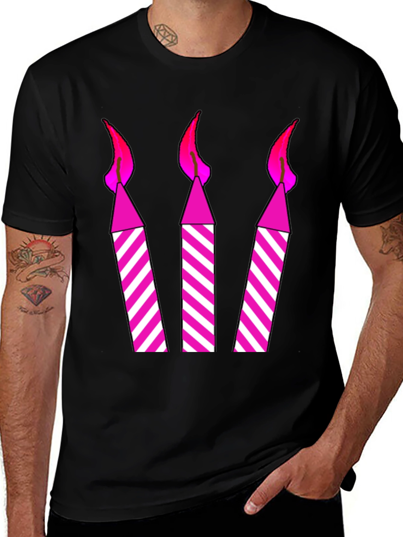 Variant 17 of Striped Birthday Candles Graphic Tee - Unisex