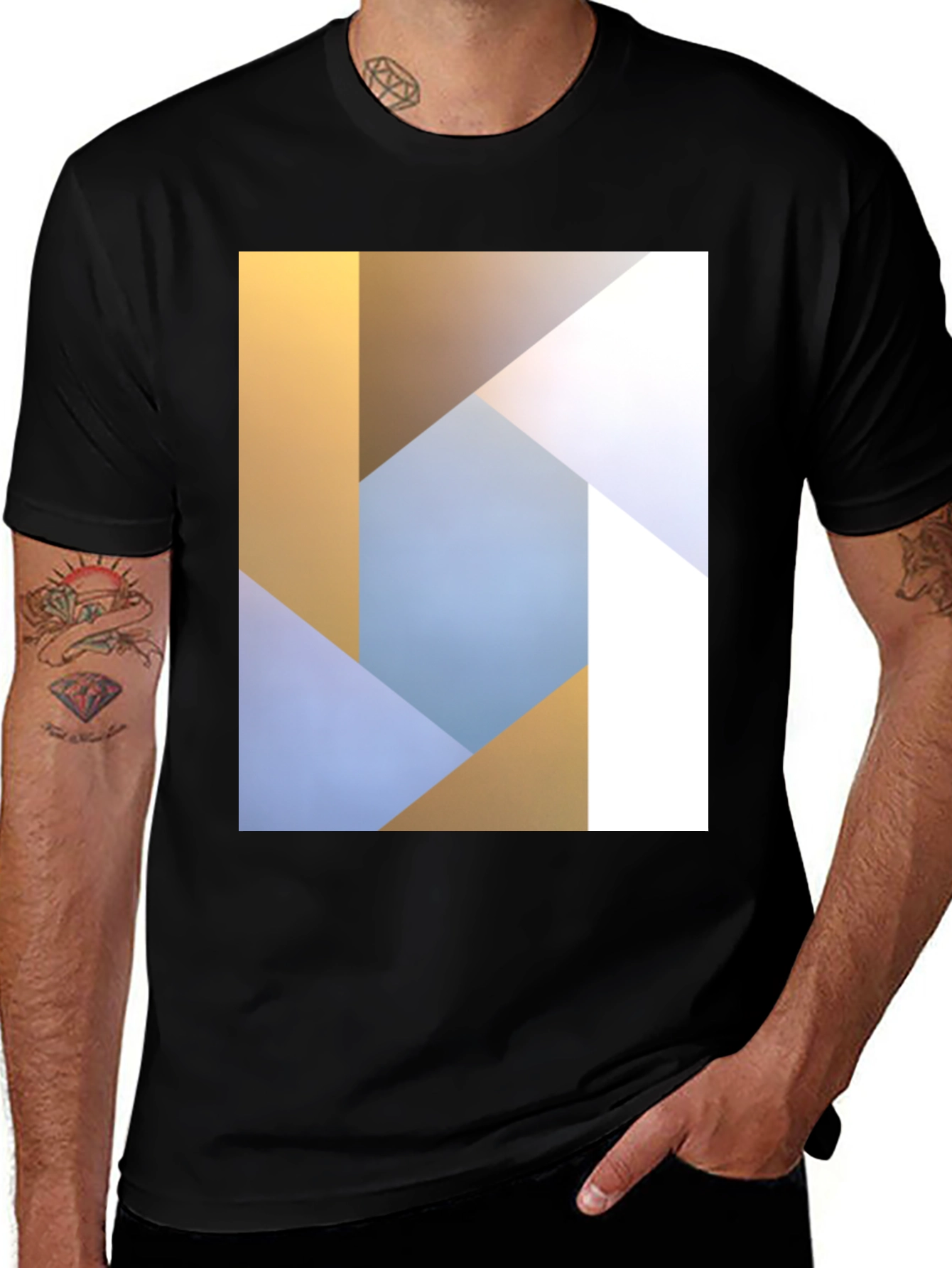 Variant 12 of Abstract Geometric Print Black T-Shirt