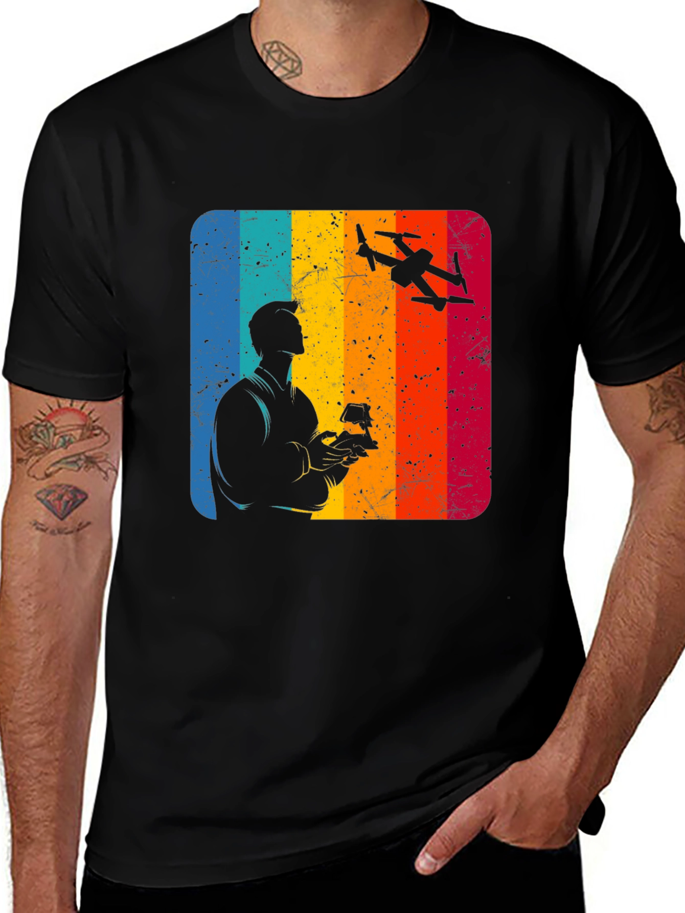 Black Drone Pilot Retro T-Shirt main image