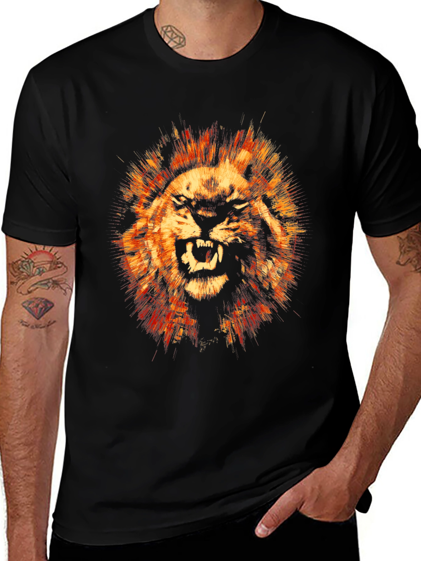 Variant 24 of Fierce Lion Graphic Print Black T-Shirt