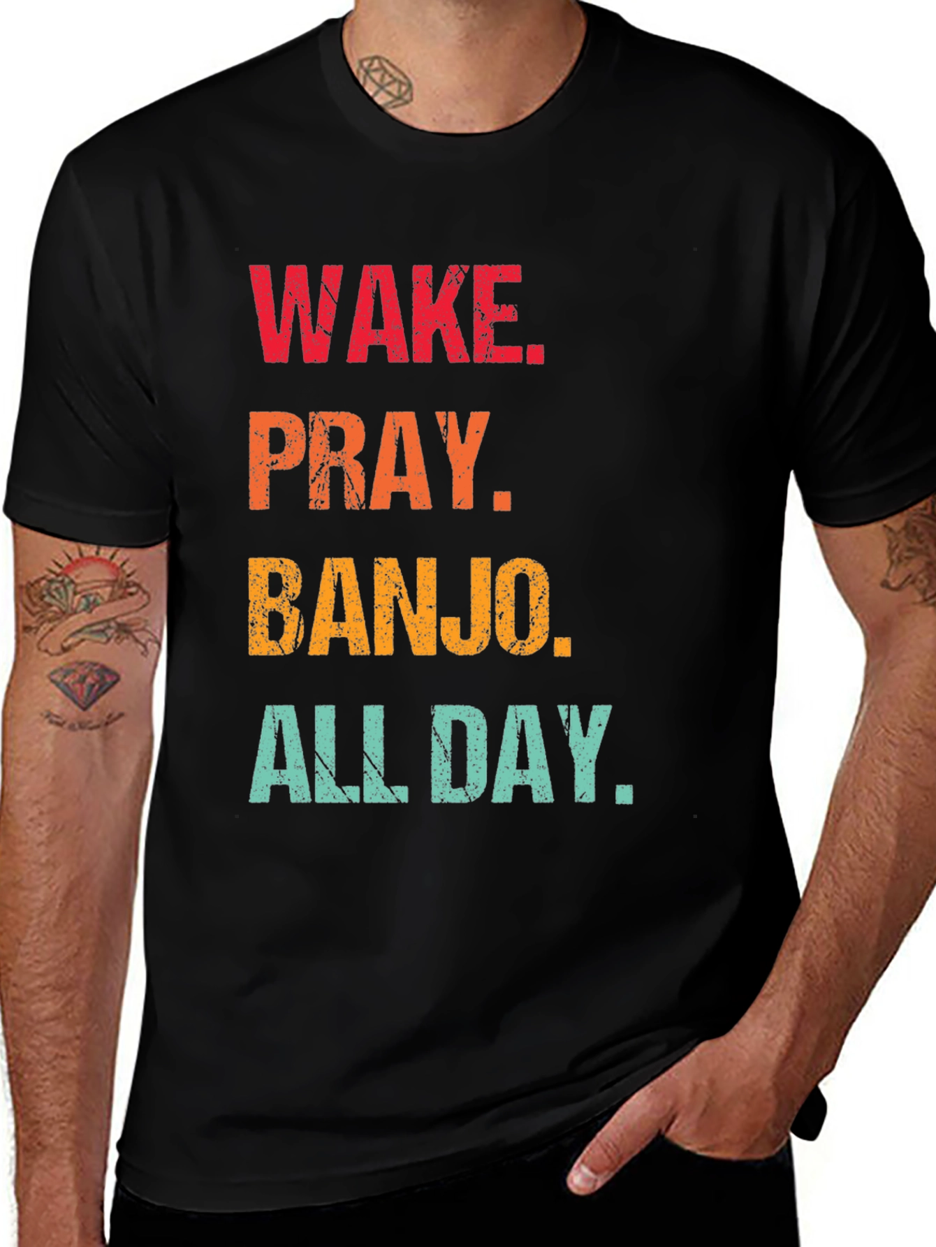Variant 11 of Wake Pray Banjo All Day Black T-Shirt