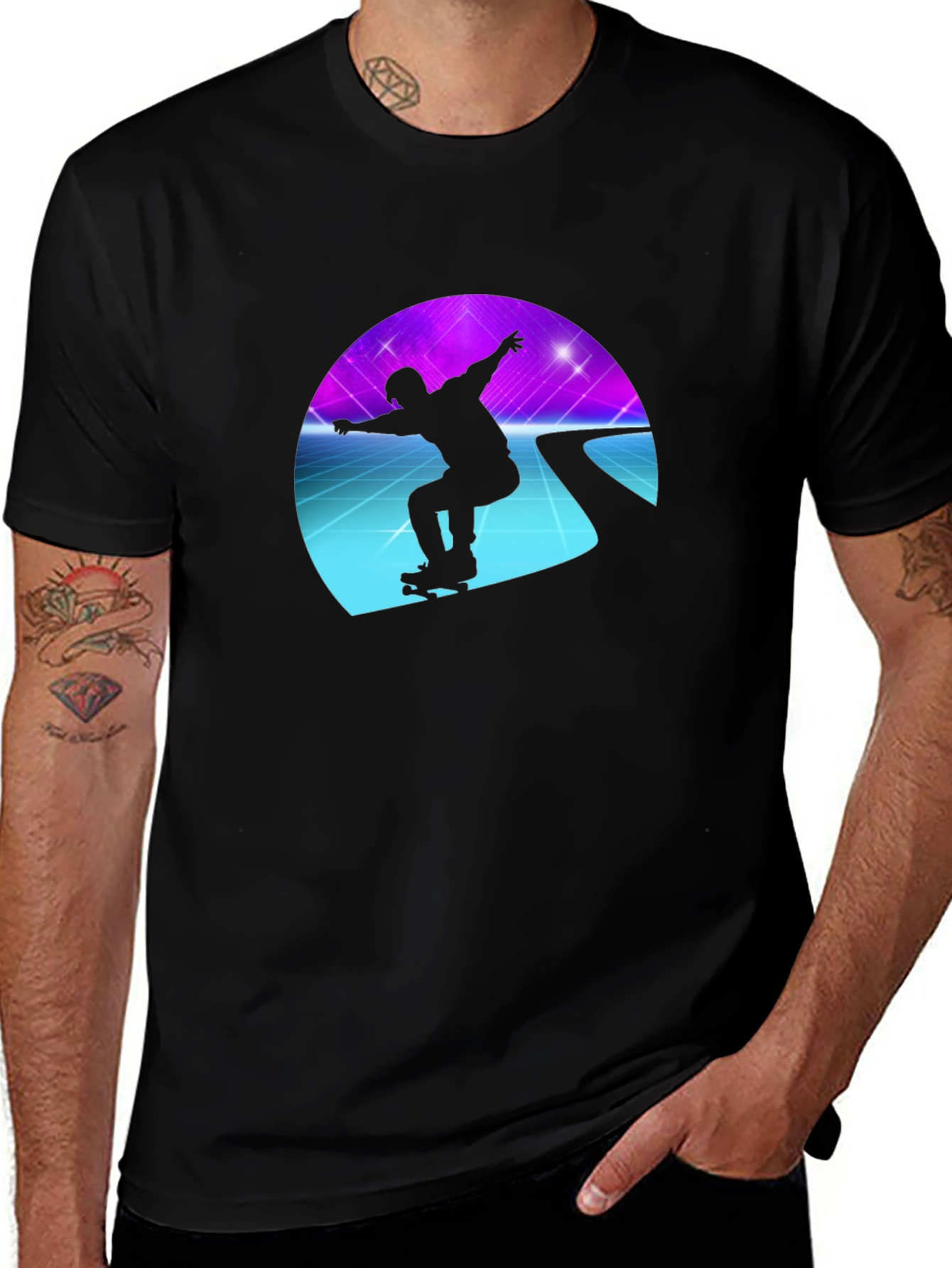 Variant 12 of Retro Skateboarder Black T-Shirt