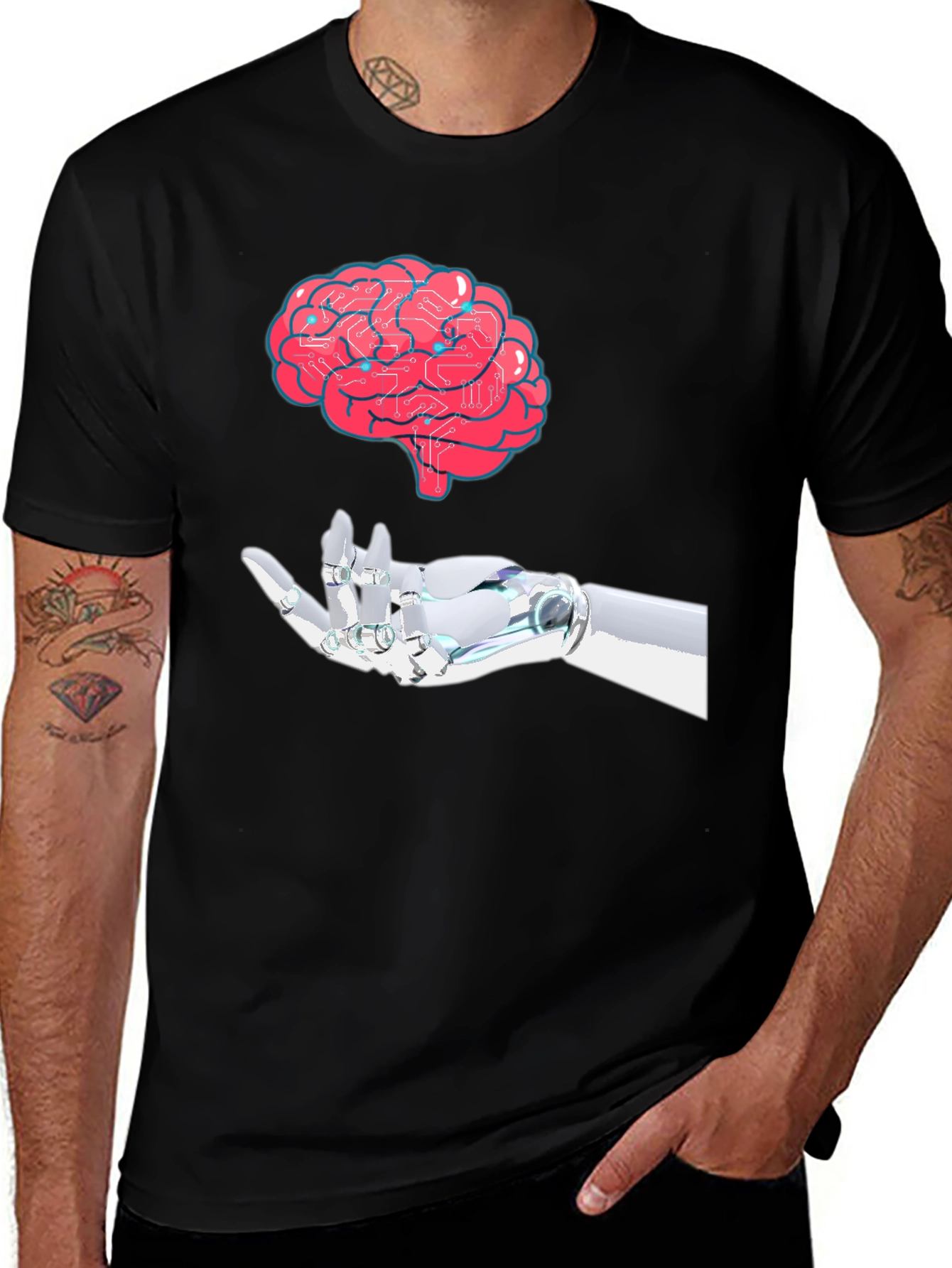 Variant 8 of Brain & Robot Hand Graphic T-Shirt