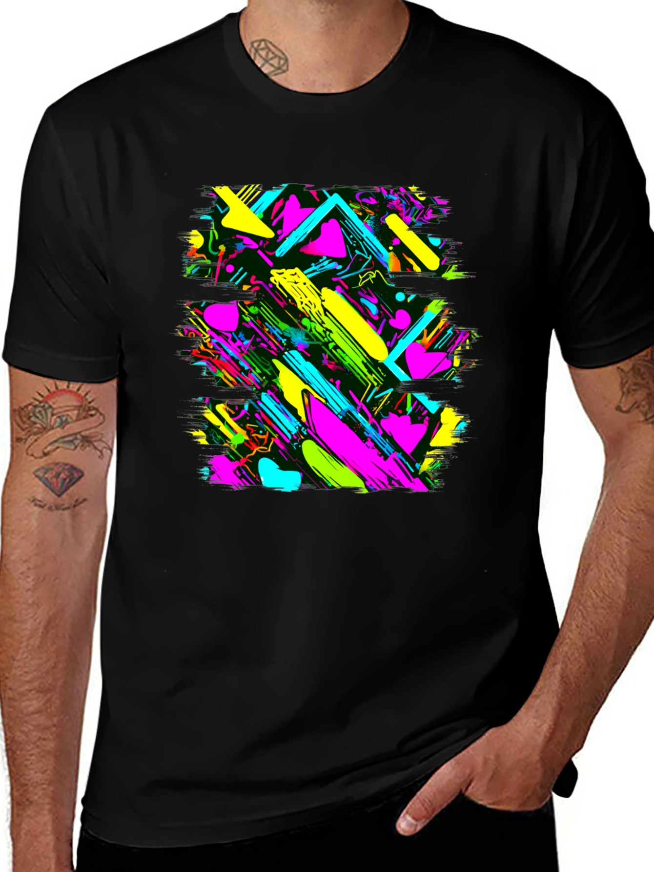 Vaporwave 80s Abstract Pattern Black T-Shirt