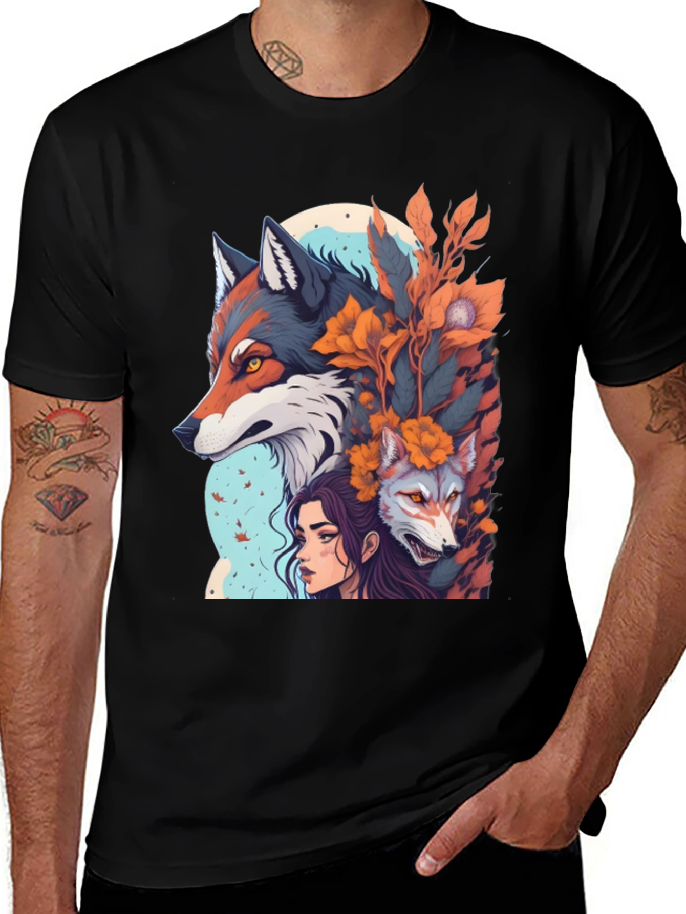 Variant 14 of Wolf & Woman Graphic T-Shirt - Unique Design
