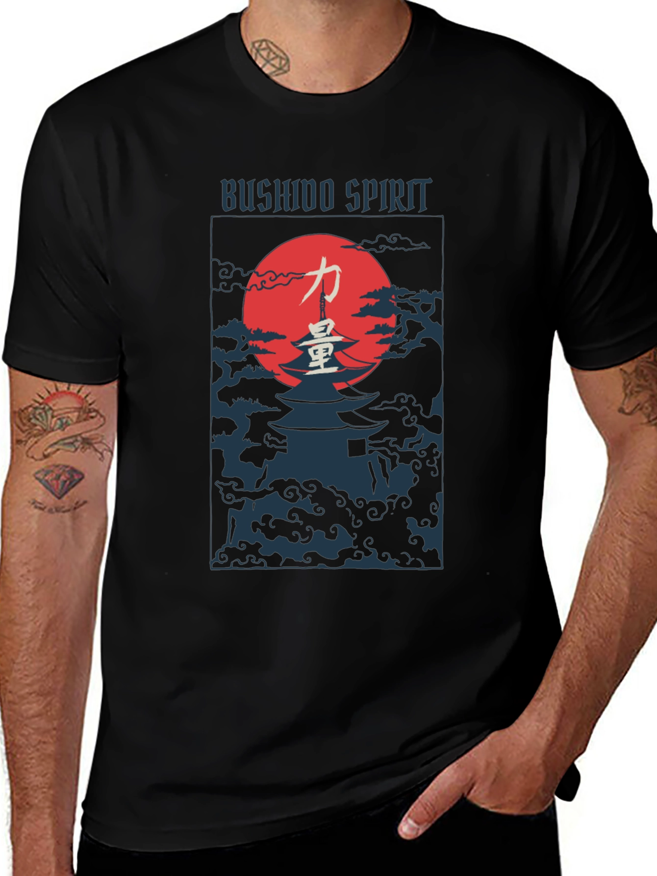 Variant 10 of Bushido Spirit Graphic Tee - Japanese Pagoda Design