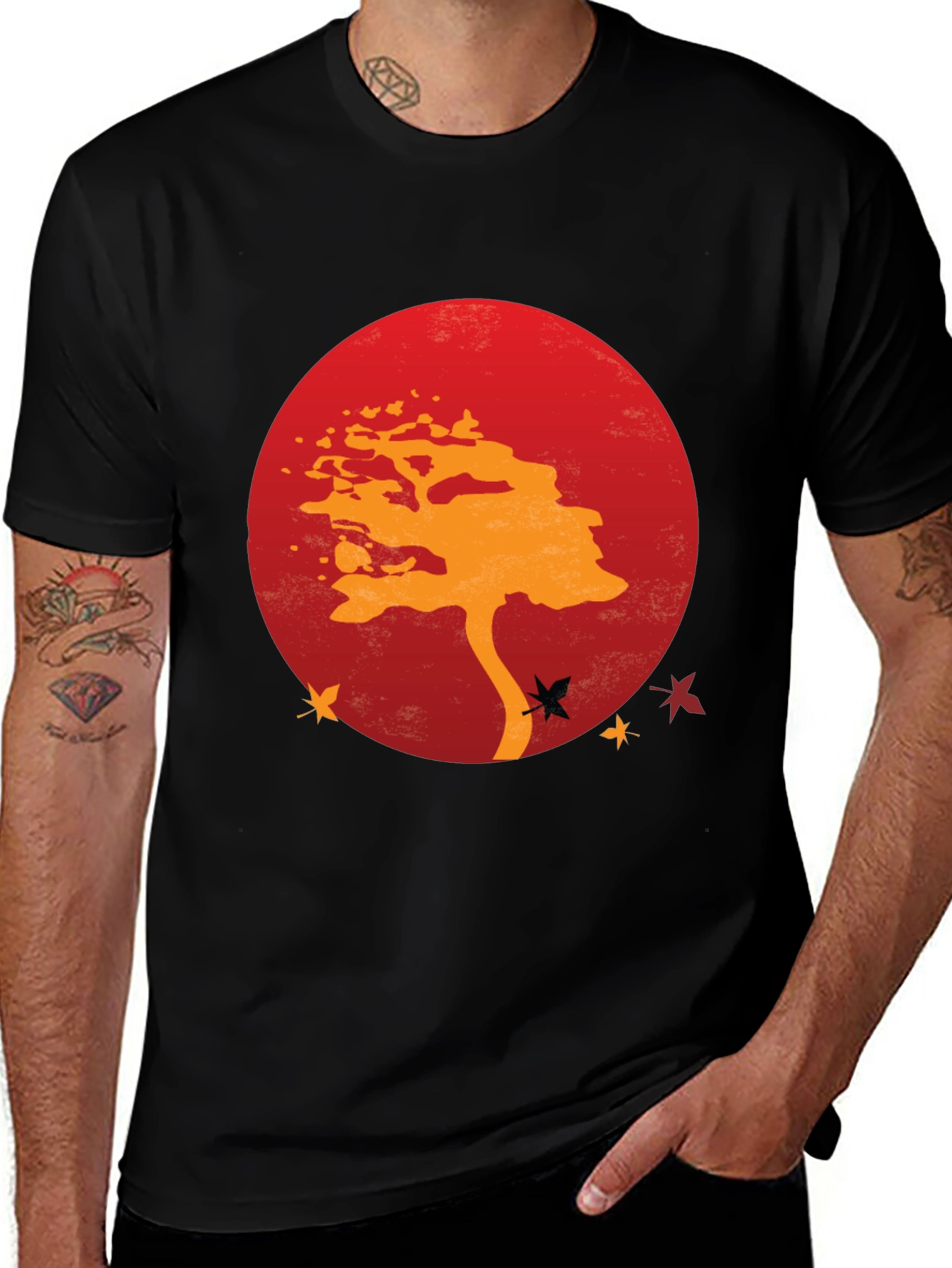 Variant 9 of Zen Tree Graphic Tee - Red Sunset Black T-Shirt