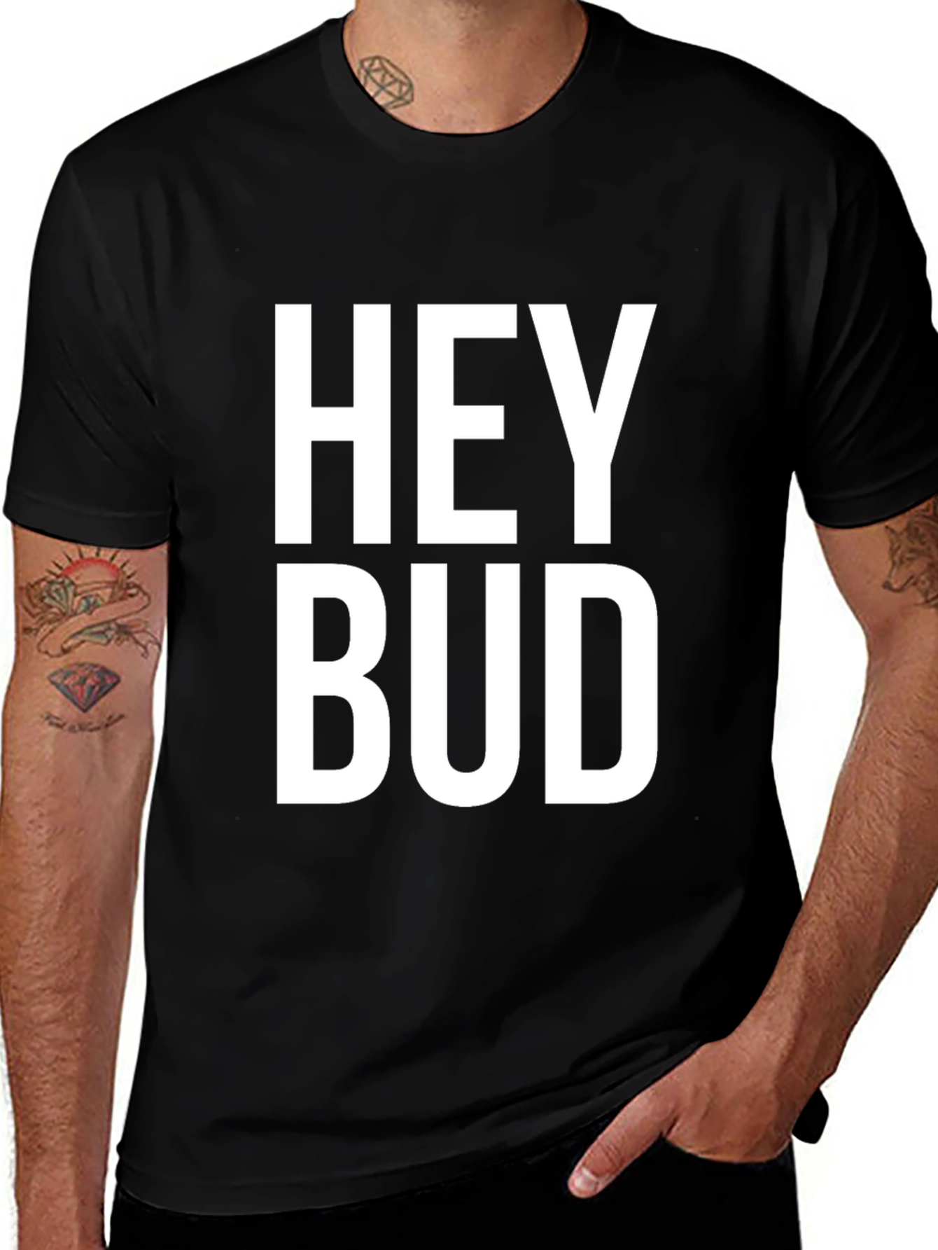 Variant 4 of Hey Bud Graphic Tee - Black Cotton Blend T-Shirt