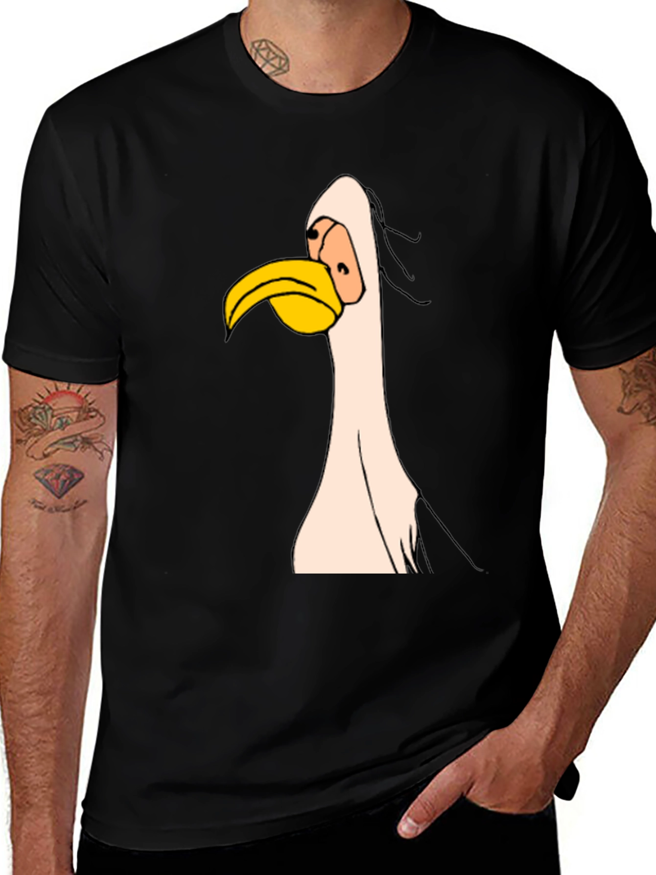 Variant 5 of Cartoon Bird Graphic Tee - Black Cotton T-Shirt