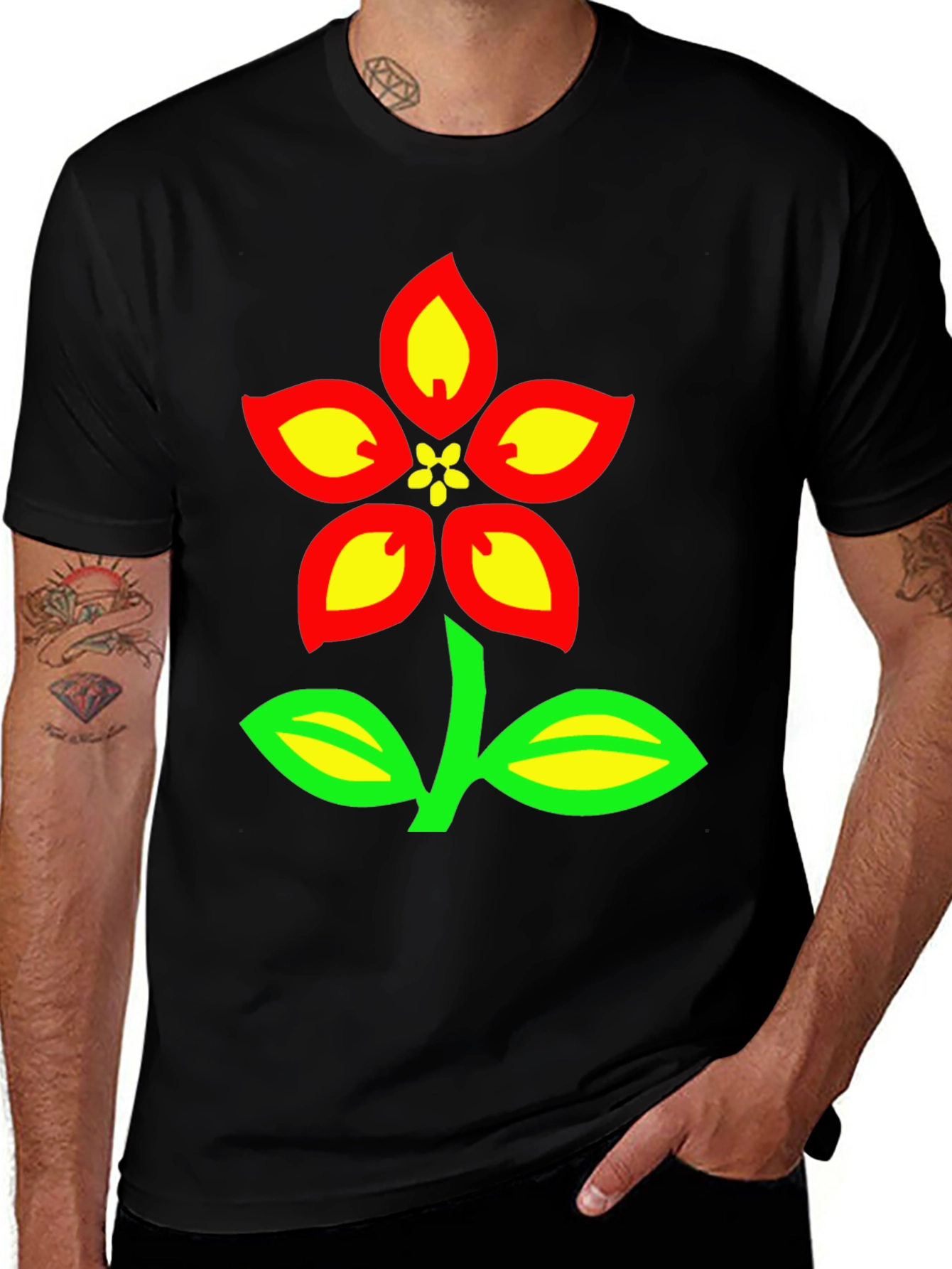 Variant 30 of Bold Flower Graphic Print Black T-Shirt