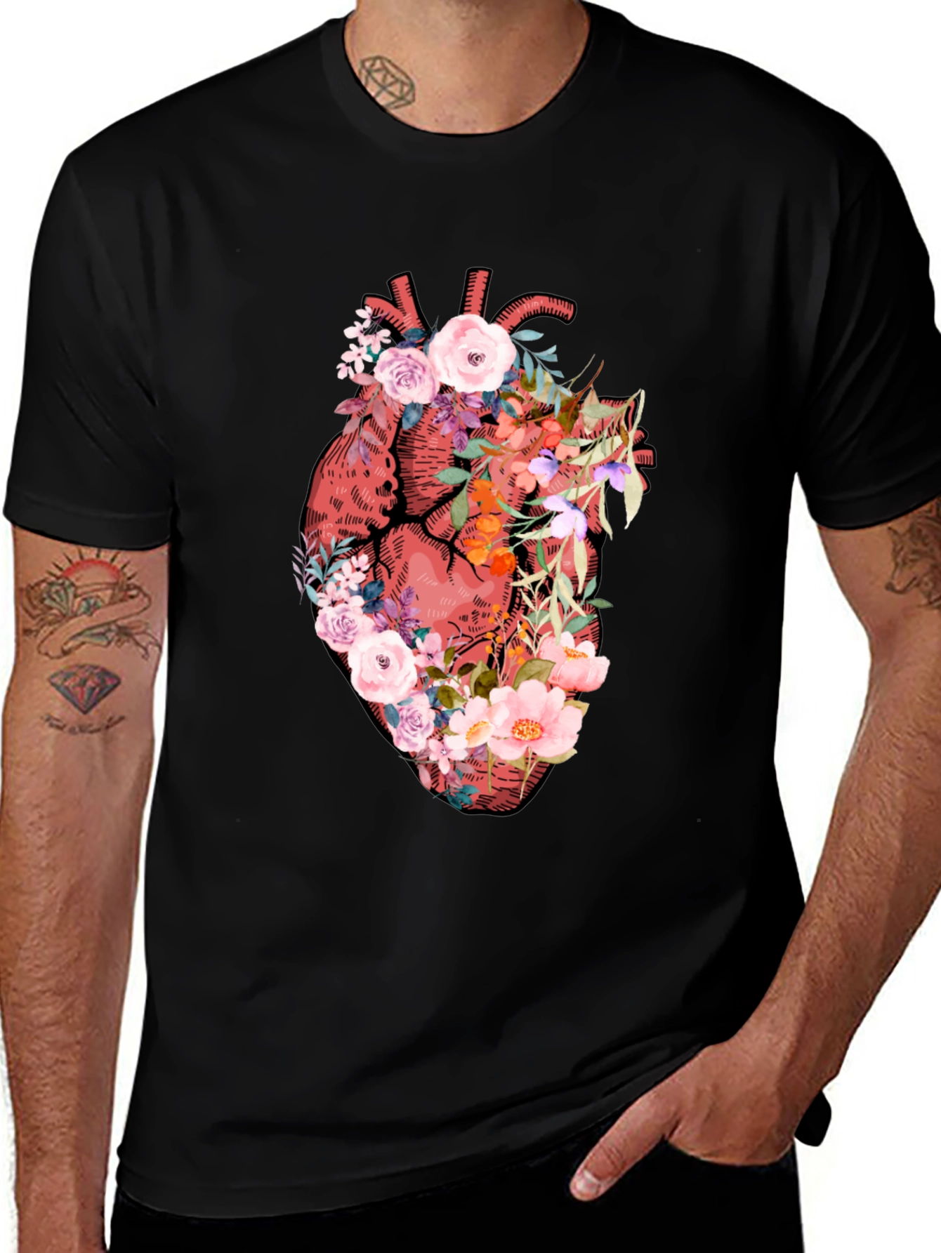 Variant 29 of Floral Heart Anatomy T-Shirt - Unique Anatomical Tee