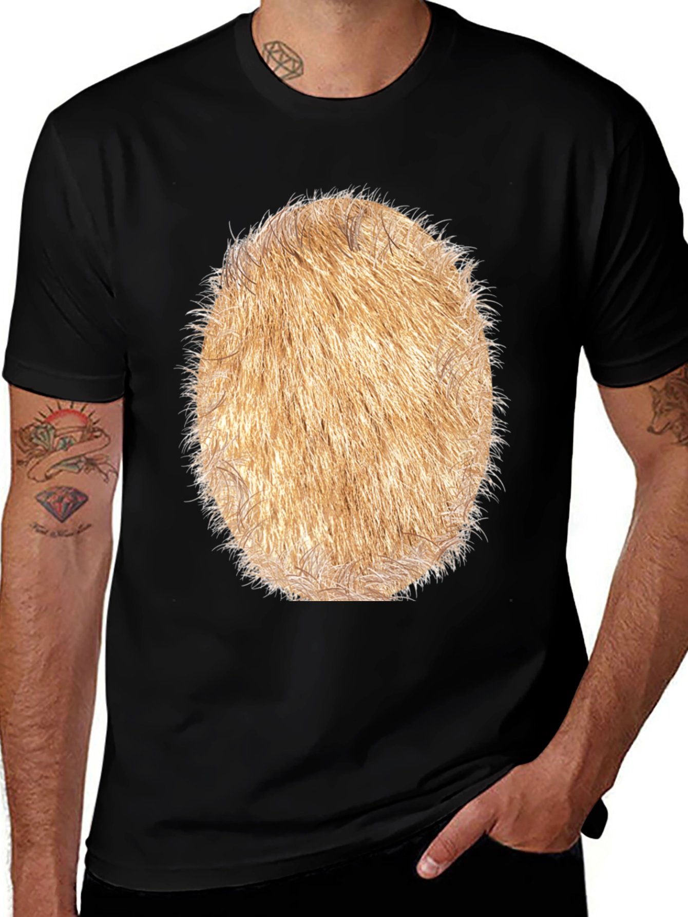 Variant 28 of Novelty Fur Patch T-Shirt - Funny Textured Tee