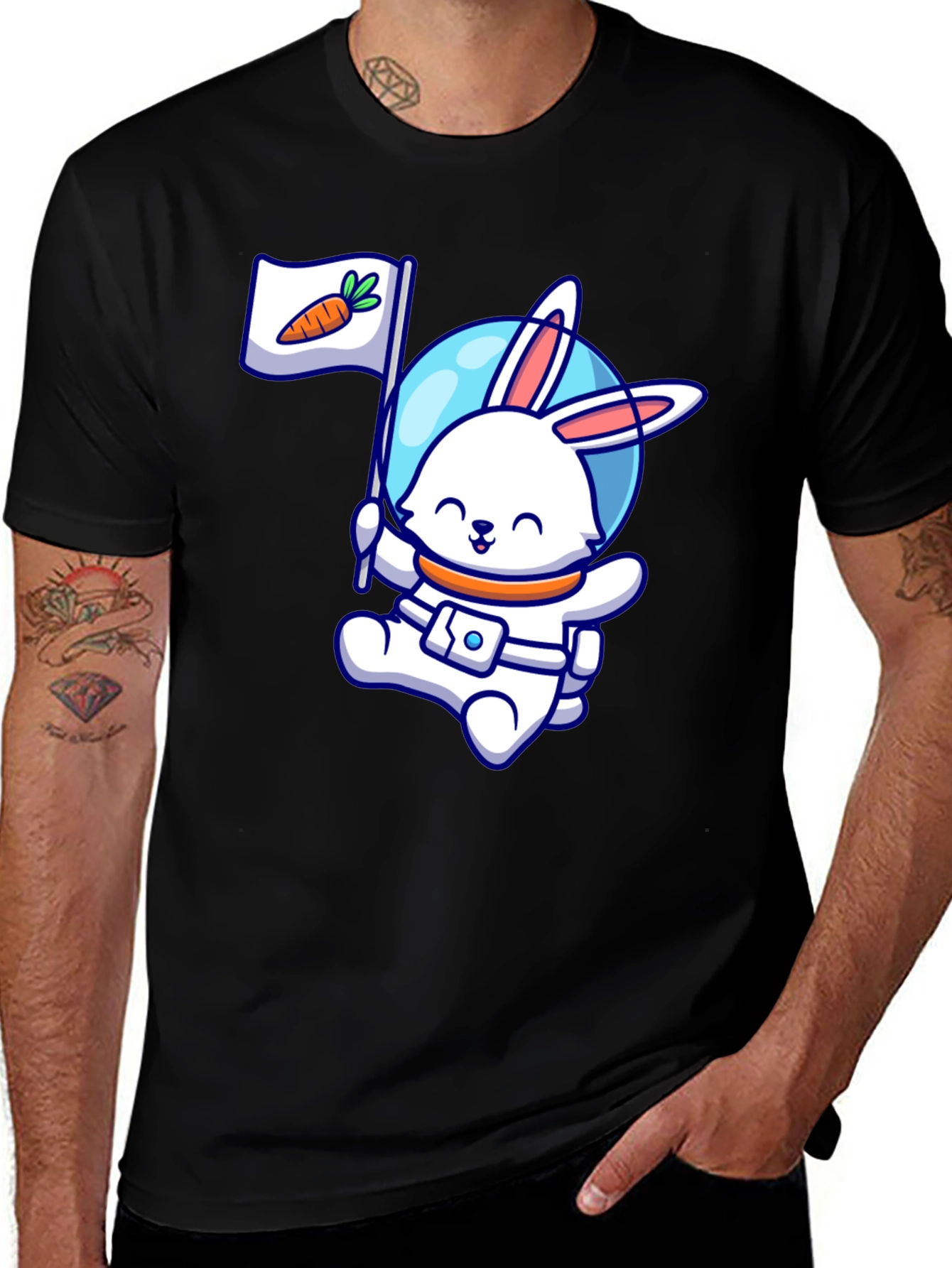 Variant 14 of Astronaut Bunny Graphic Tee - Carrot Flag!