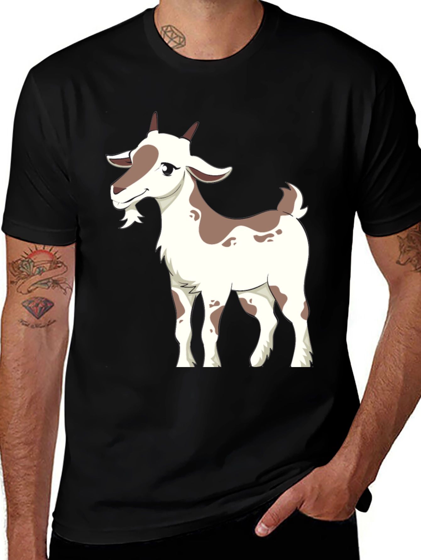 Variant 6 of Goat Cartoon Graphic Black T-Shirt
