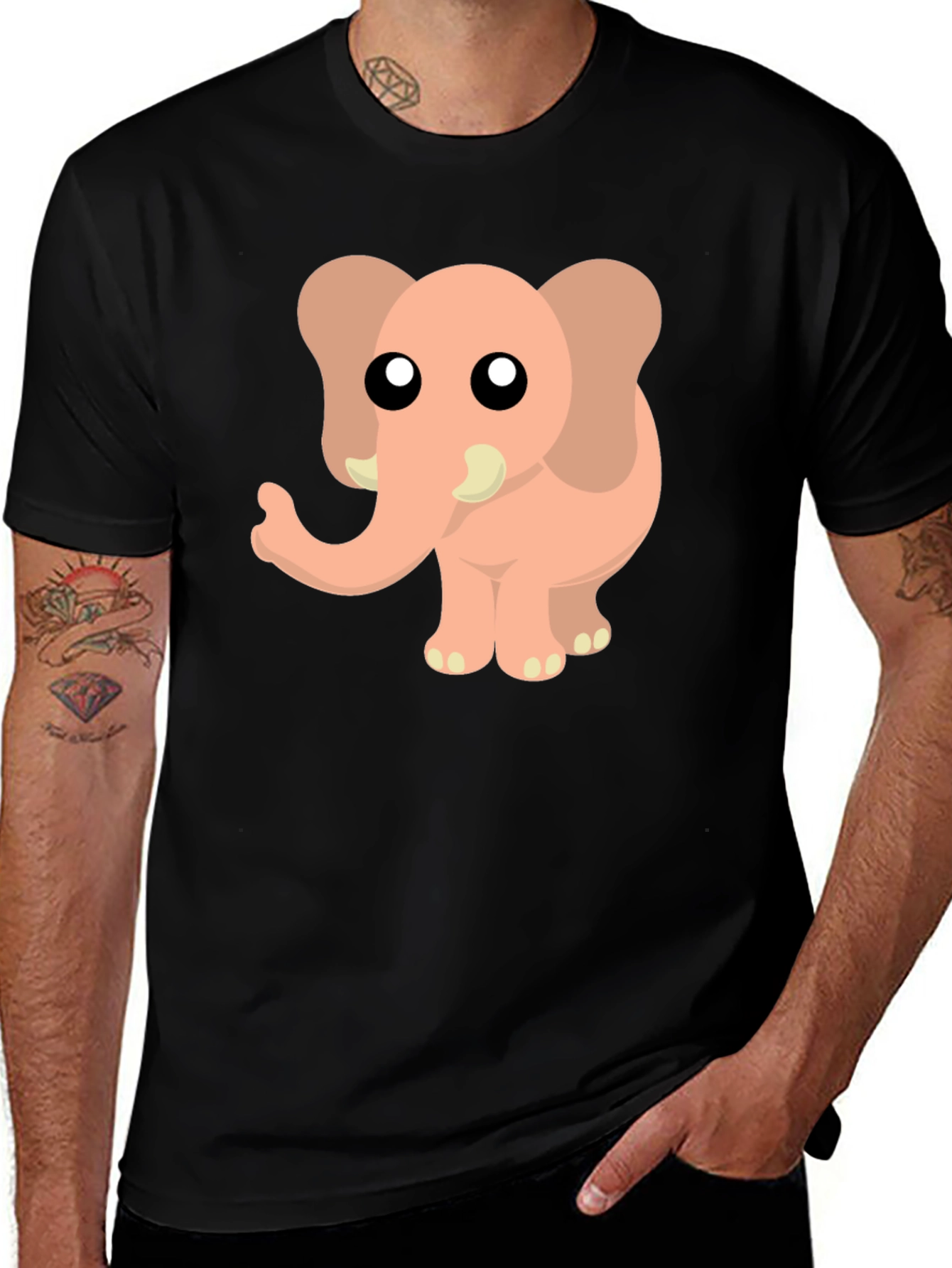 Variant 10 of Cute Cartoon Elephant Black T-Shirt