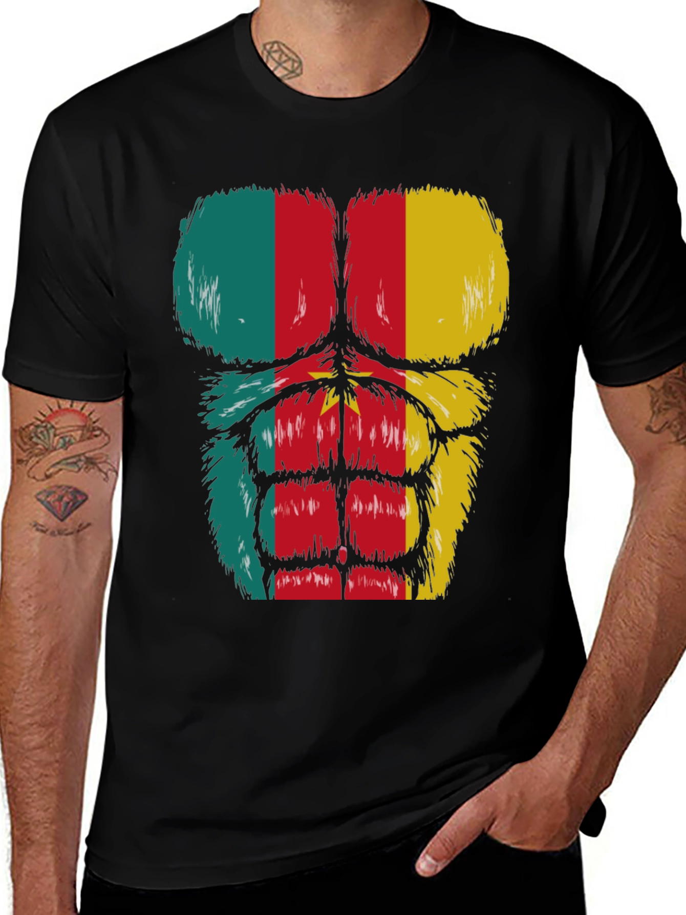 Variant 3 of Cameroon Flag Gorilla Chest T-Shirt - Patriotic Graphic Tee