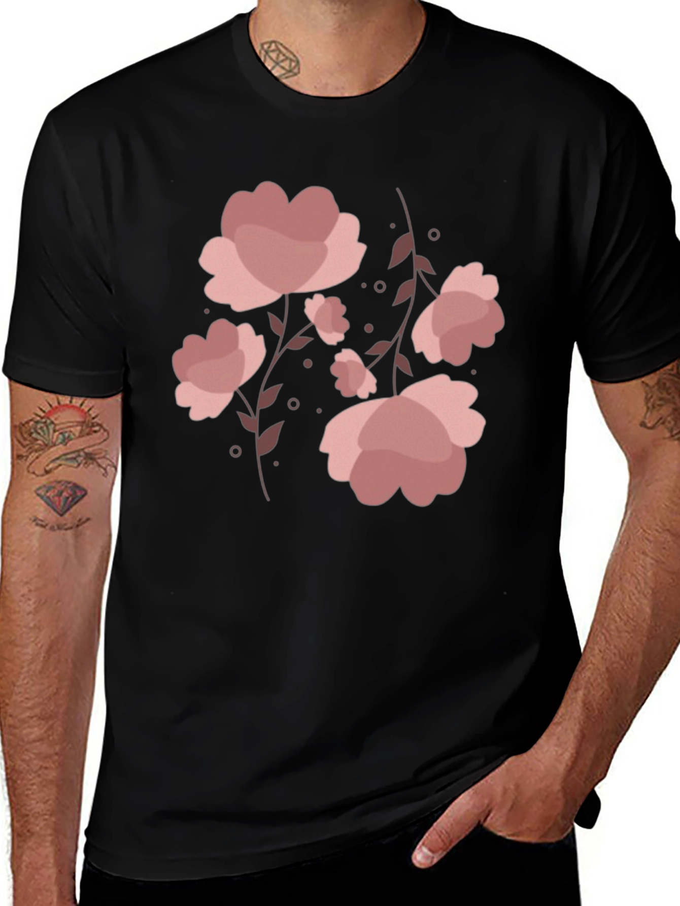 Variant 20 of Floral Print Black T-Shirt