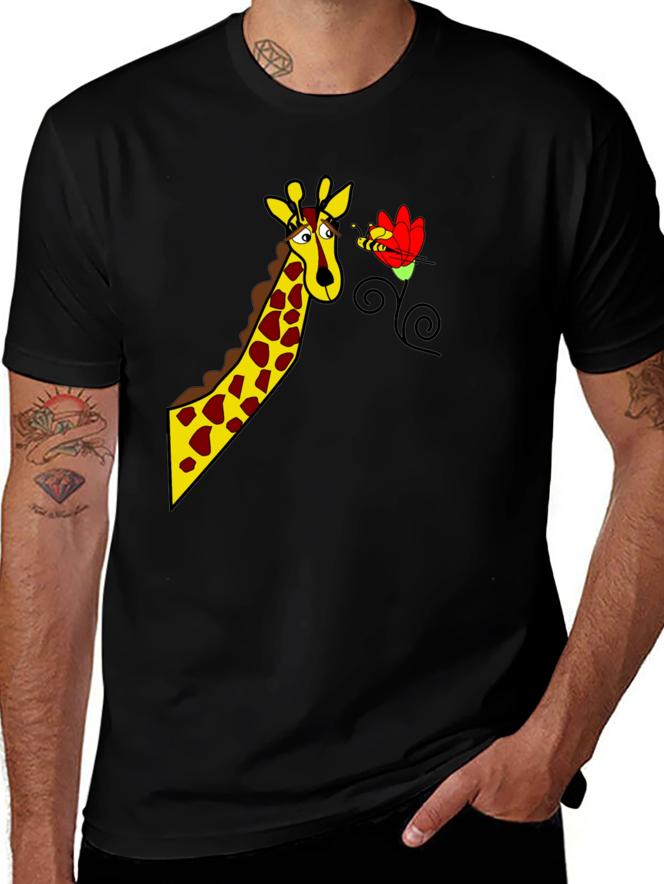 Black Giraffe & Bee Graphic Tee - Black main image