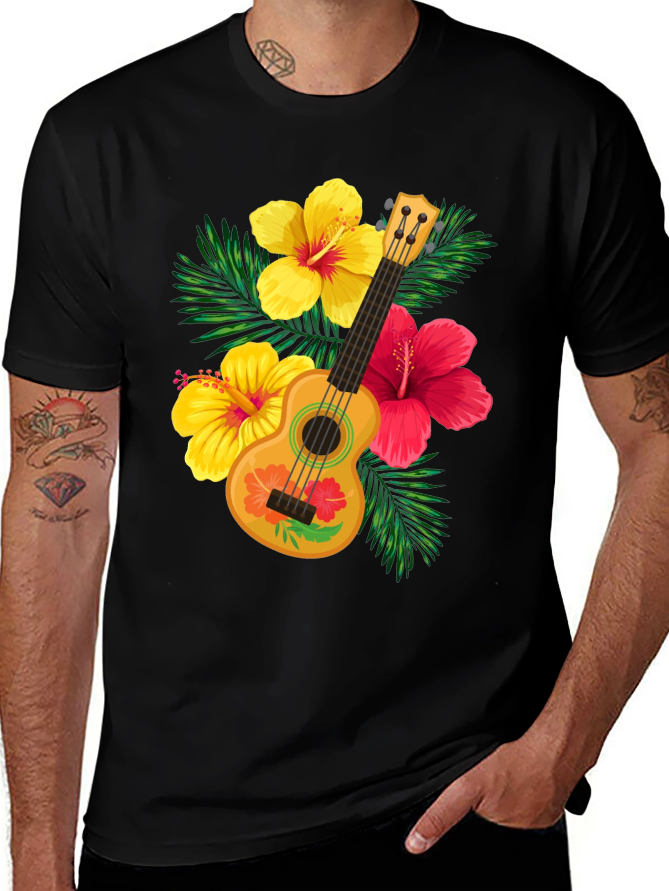 Variant 4 of Tropical Ukulele Graphic Tee - Black