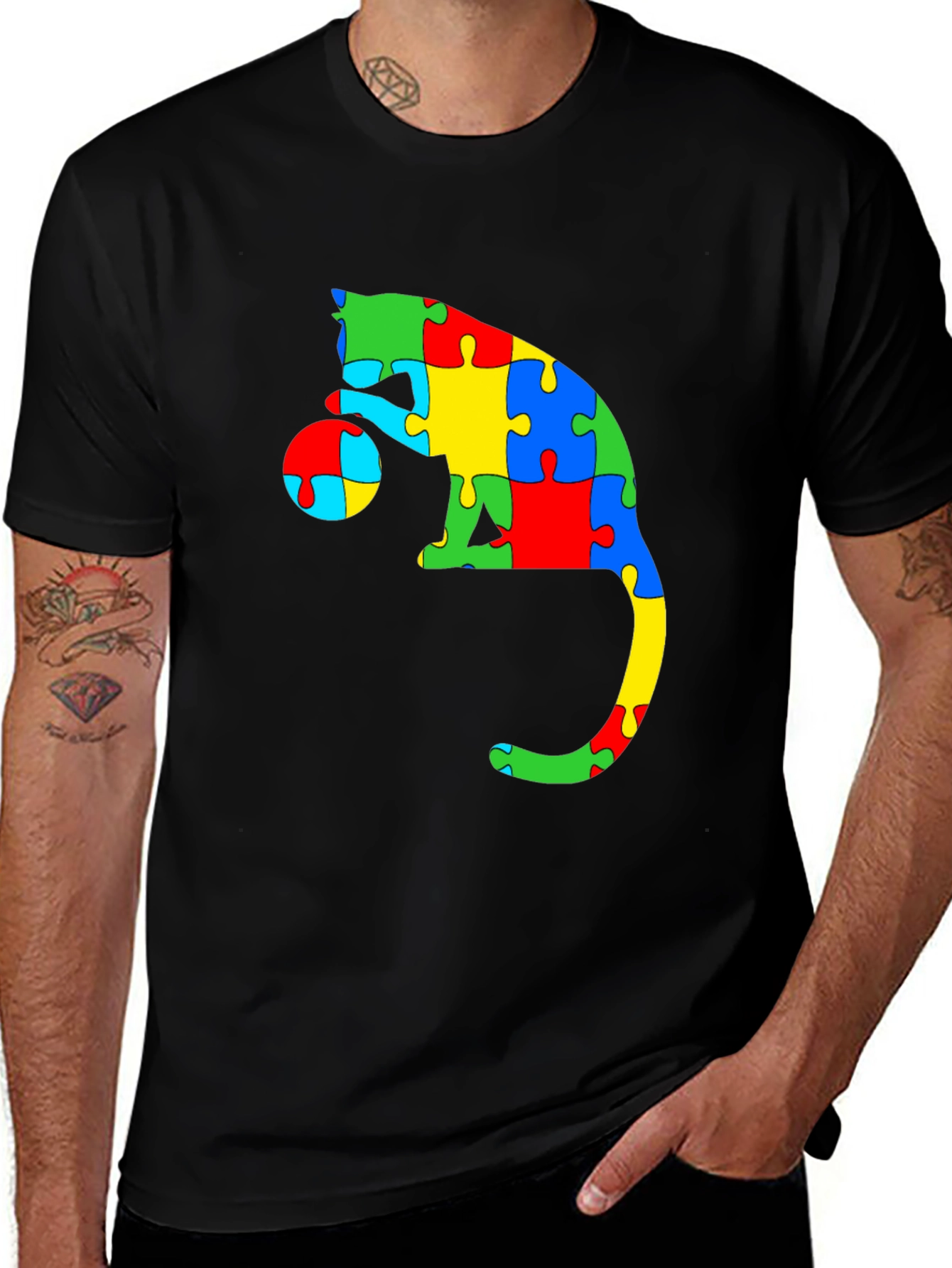 Variant 19 of Autism Awareness Puzzle Cat T-Shirt