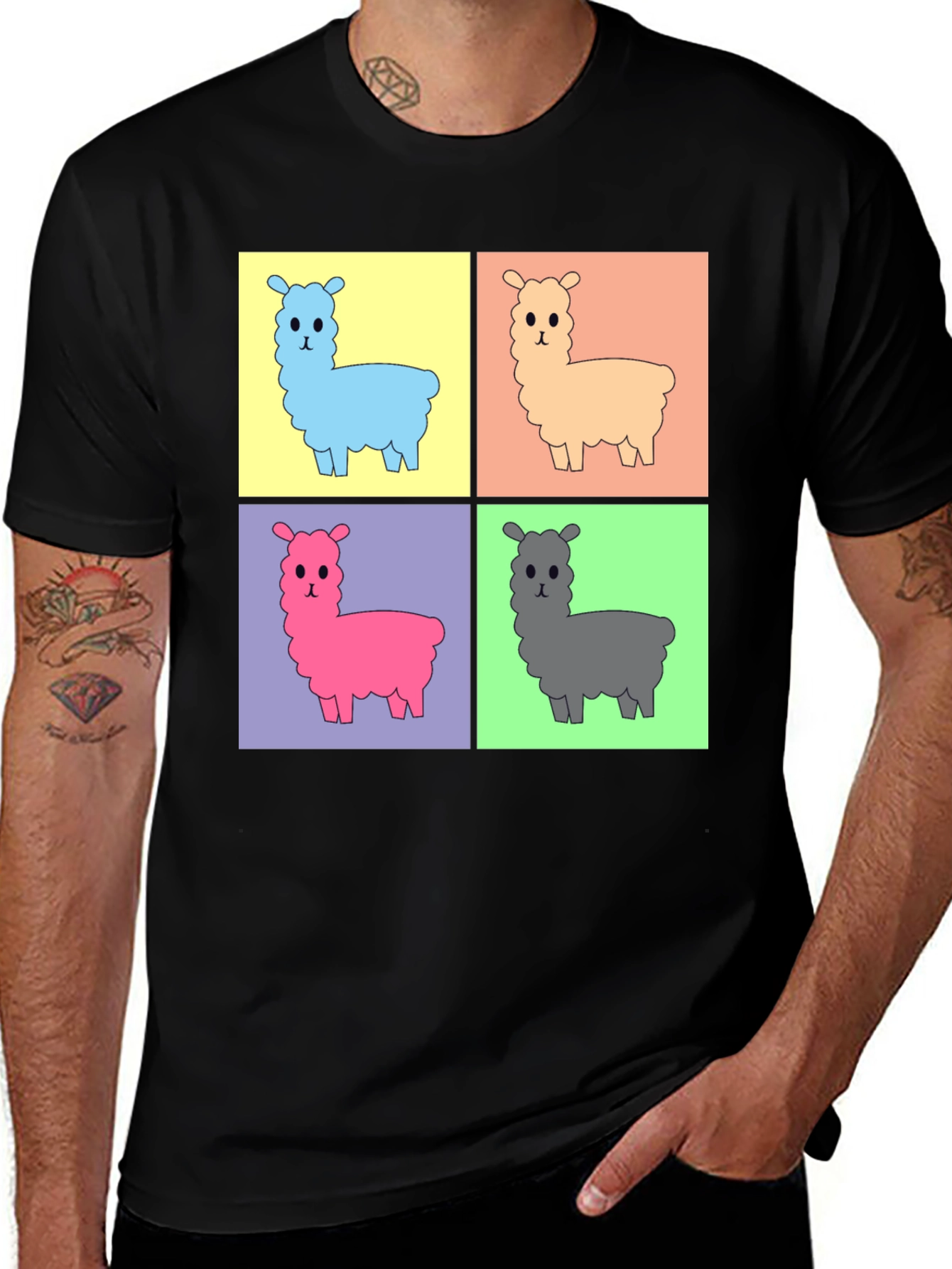 Variant 11 of Pop Art Llama T-Shirt, Black Cotton Tee