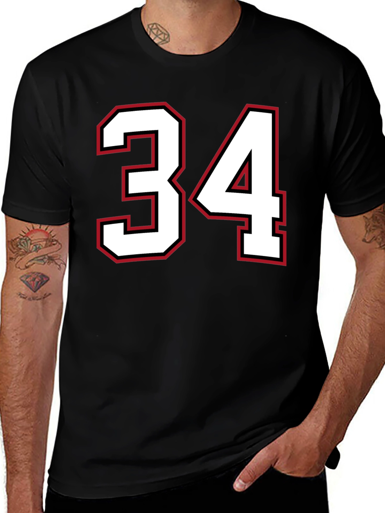 Variant 25 of Jersey Number 34 Black T-Shirt